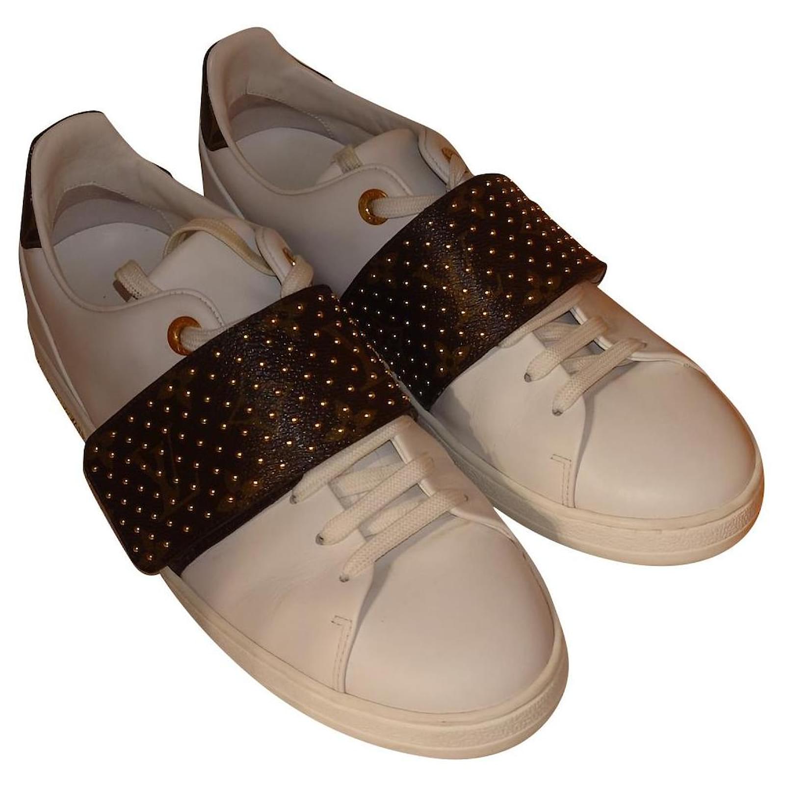 Louis Vuitton Frontrow White/Brown Studded Leather Sneaker 37.5 US