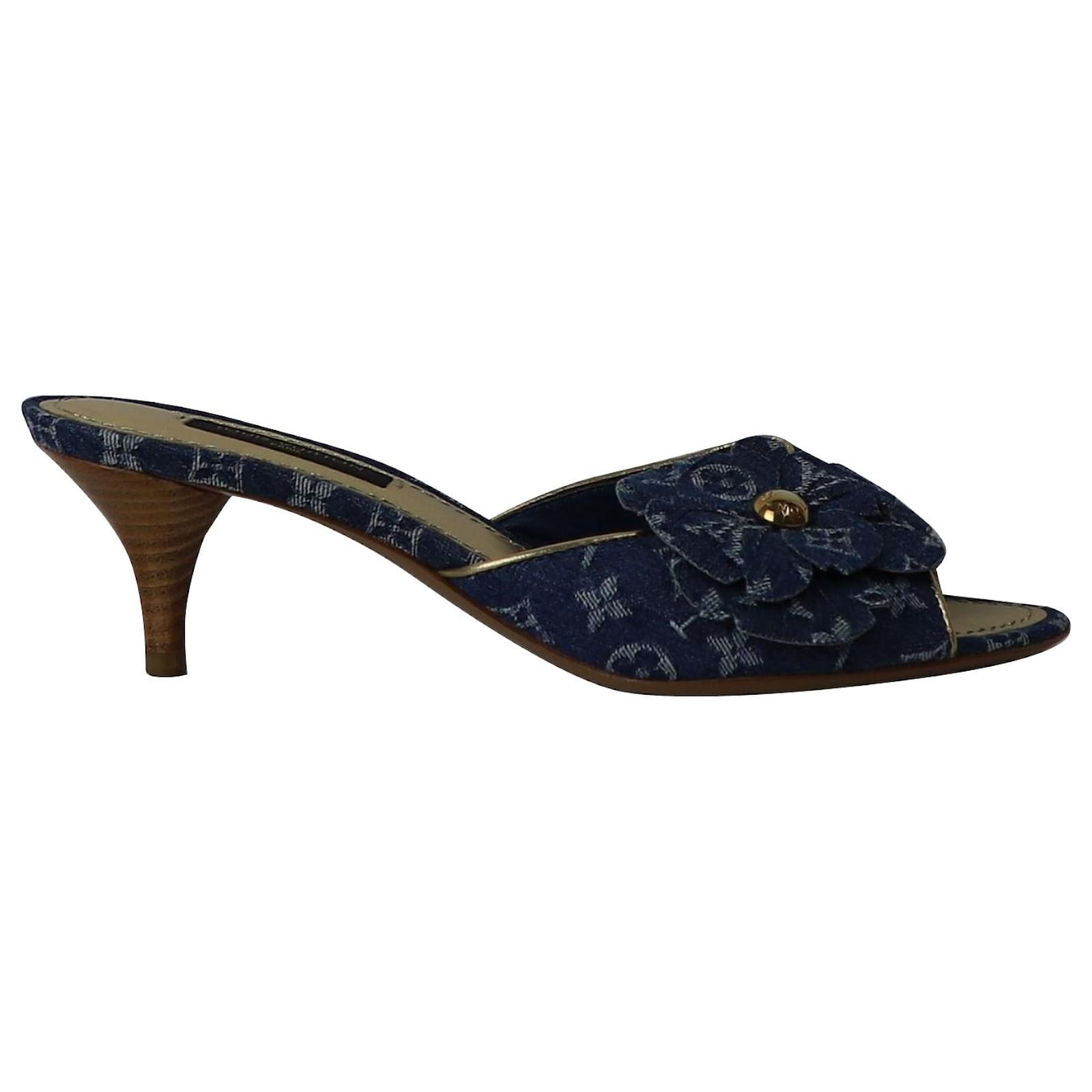 Louis Vuitton Freesia Slide Sandals in Blue Monogram Denim Cotton