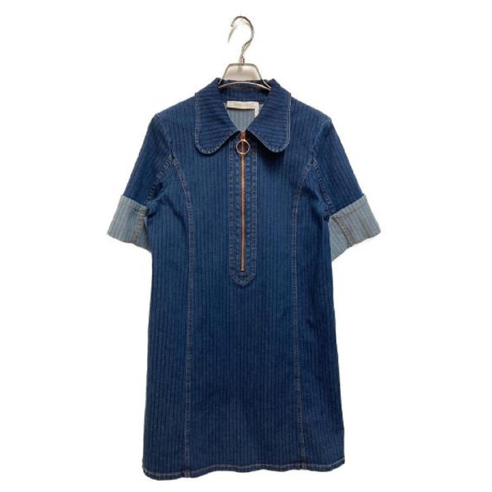 Chloé ****Chloe Denim Short Dress Navy blue Cotton ref.894653