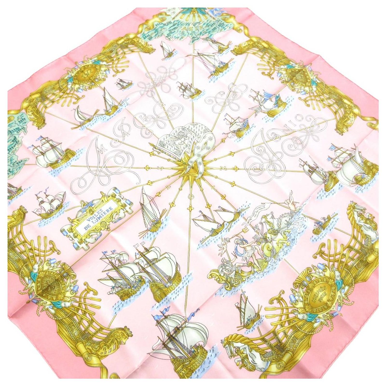 Carré Hermès 90 ANIMAPOLIS En Soie - Foulard Châle Rose Multicolore Avec Boîte