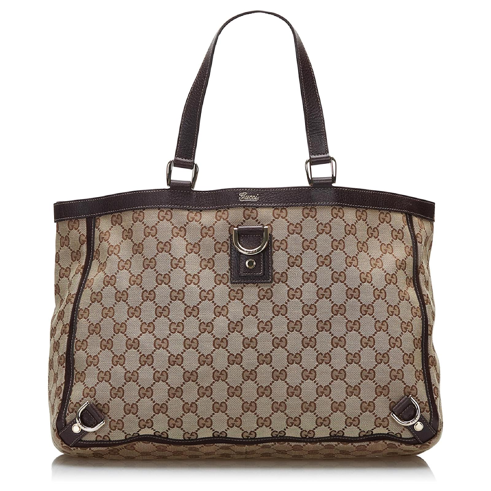 GUCCI D Ring GG Canvas Tote Bag Beige