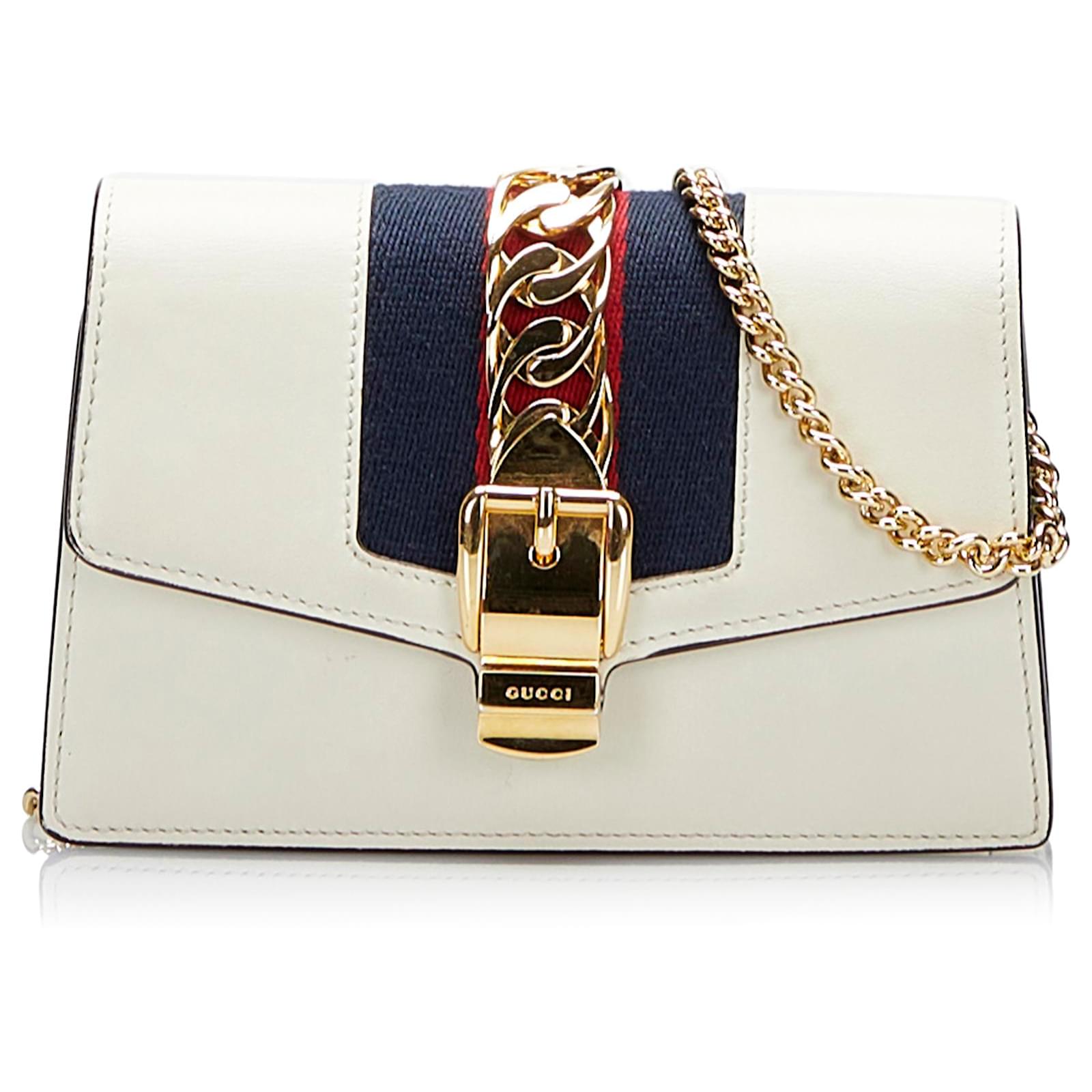 Gucci White Super Mini Sylvie Crossbody Bag Leather Pony-style calfskin  ref.895494 - Joli Closet