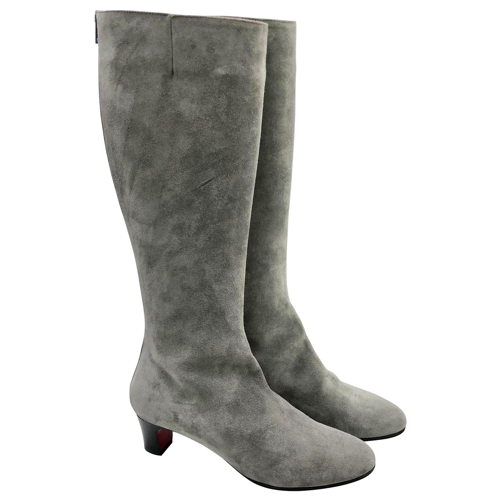 Louboutin grey suede boots online