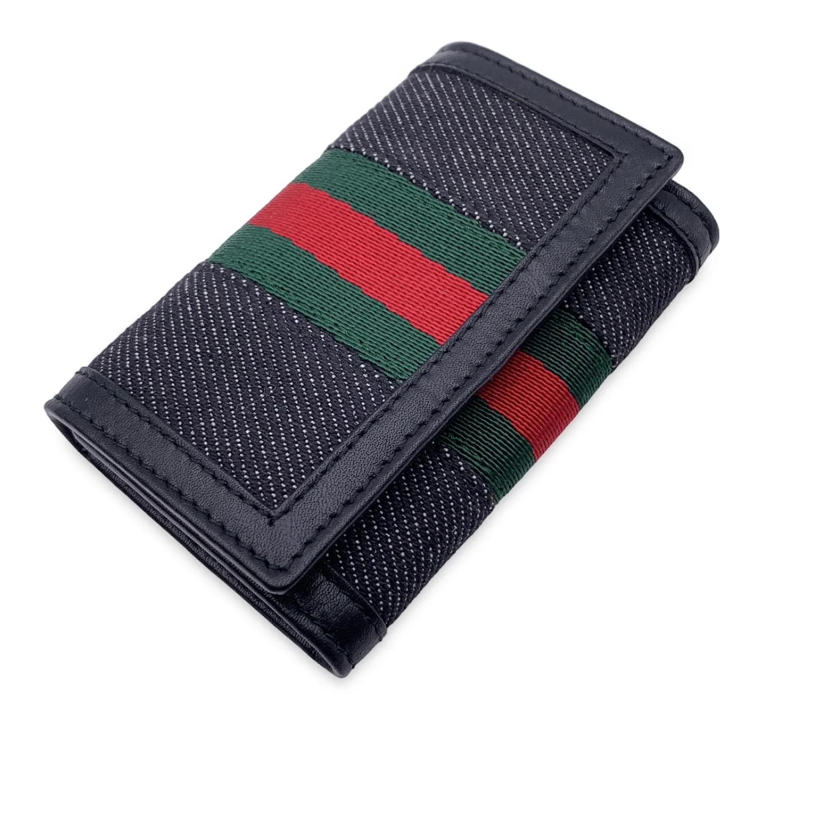Gucci Black Denim Canvas and Leather Web 6 Key Case Holder Pouch Cloth  ref.895816 - Joli Closet