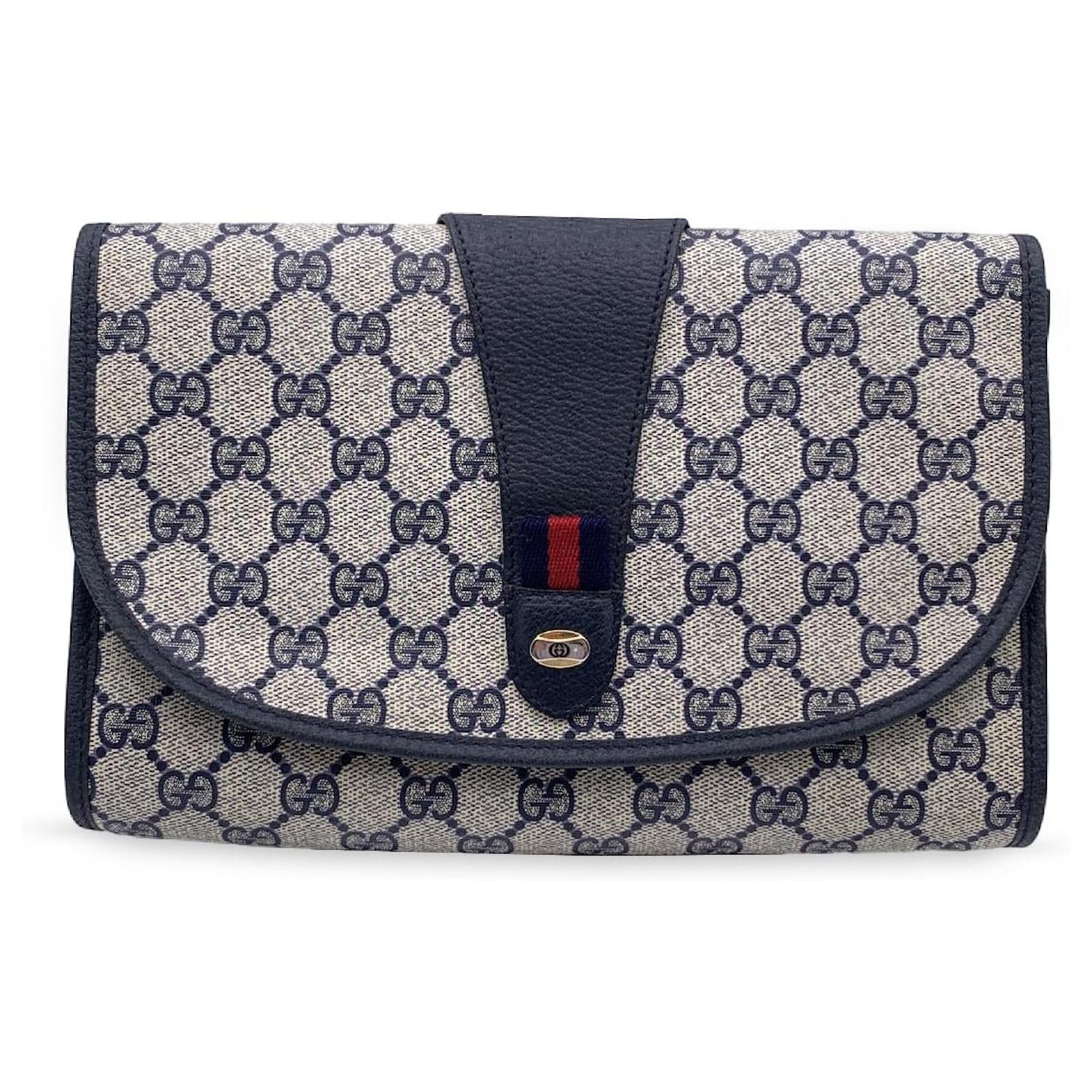 Gucci Vintage Blue Monogram Canvas Flap Cosmetic Bag Clutch Cloth ref ...