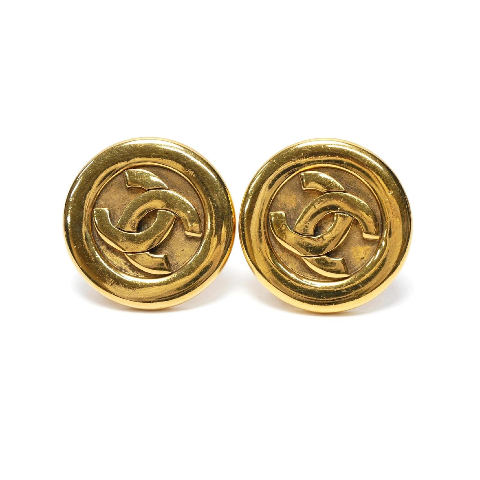 Chanel Metal COCO Mark Ribbon Motif Pierce Earrings Gold x Black