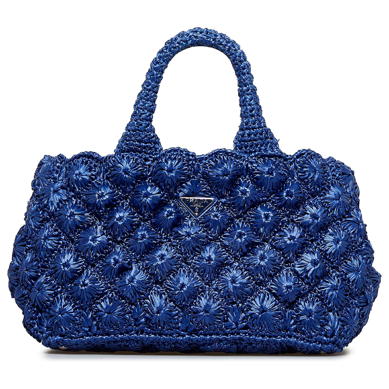 Prada Blue Vitello Daino Canapa Tote