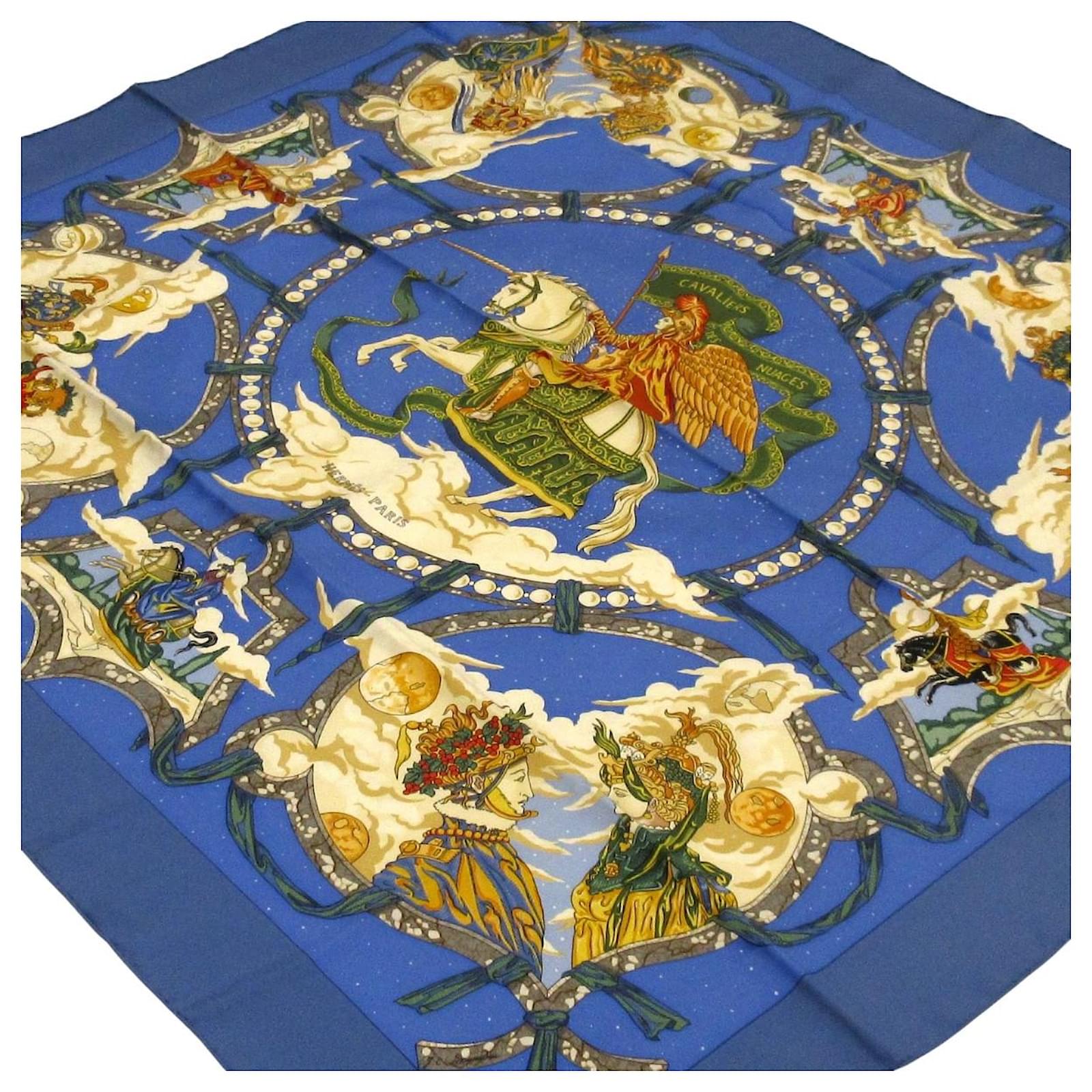 HERMES Carre 90 SELLES A HOUSSE Sit on the cover silk scarf White multicolor