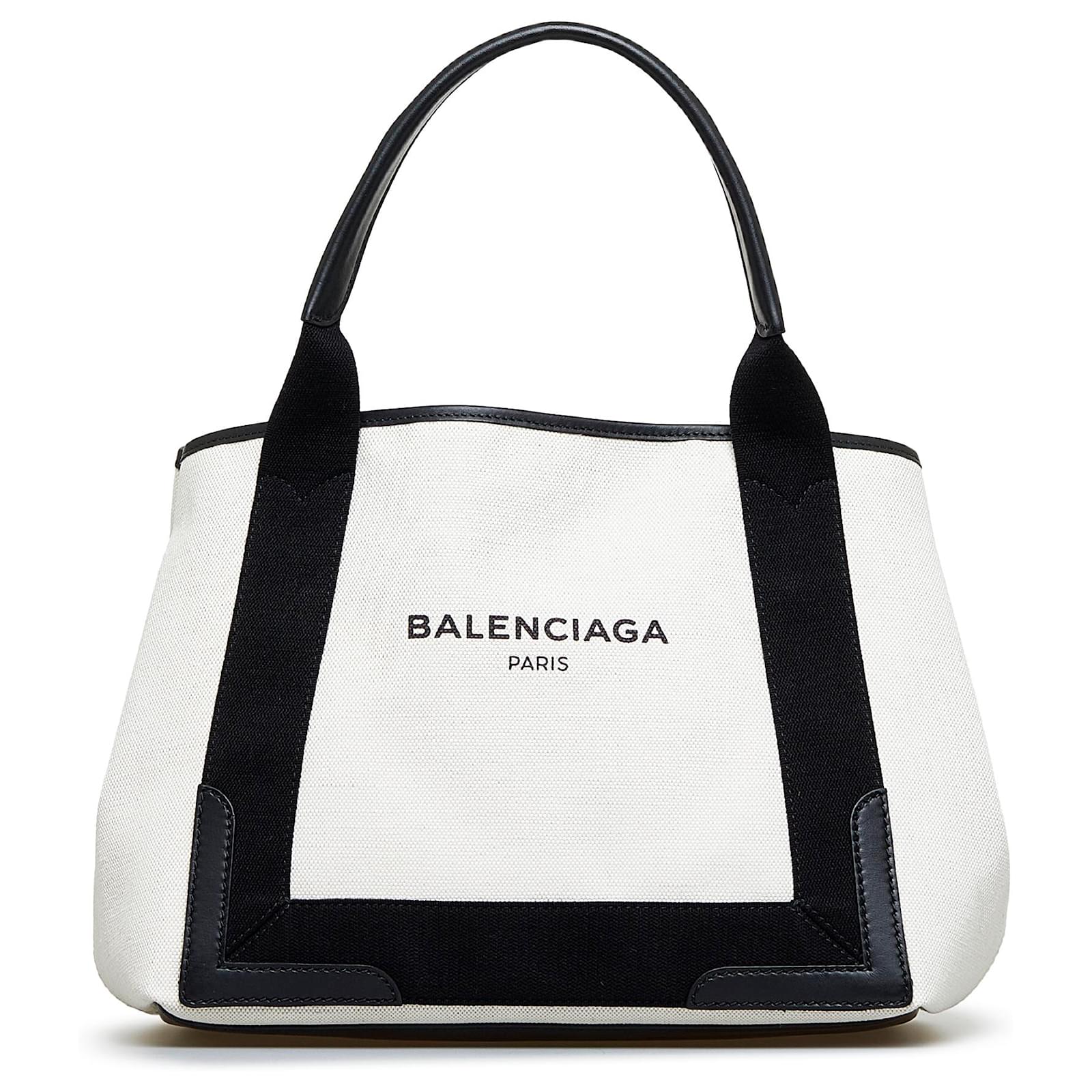 Balenciaga White Navy Cabas S Tote Black Leather Cloth Pony-style ...