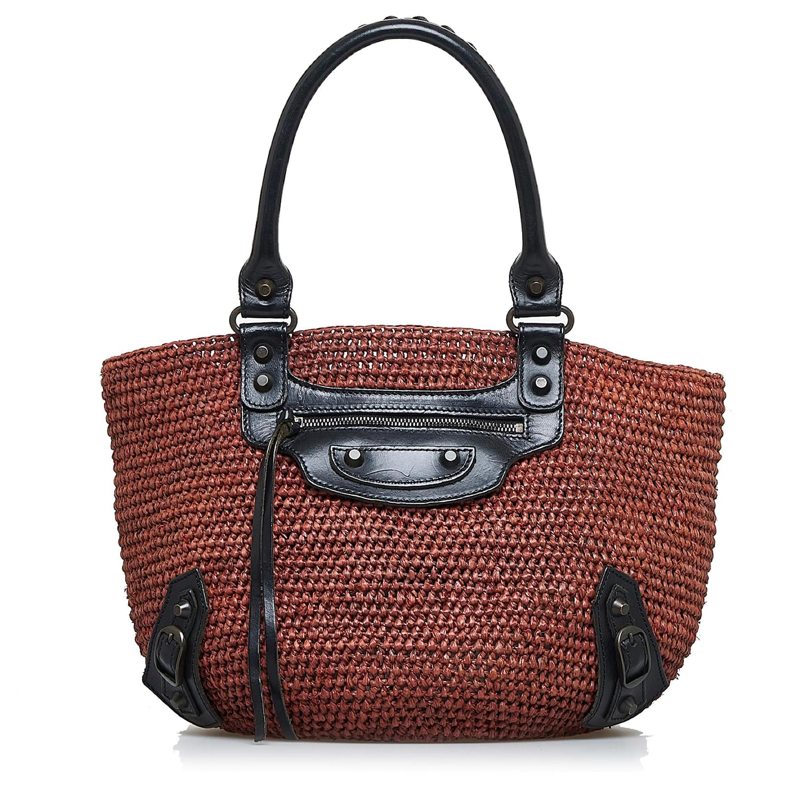 medium classic panier 25cm raffia and dark pink calfskin