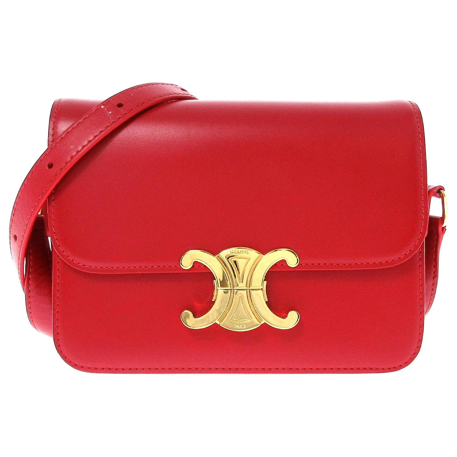 Céline Celine Red Teen Triomphe Crossbody Bag Leather Pony-style ...