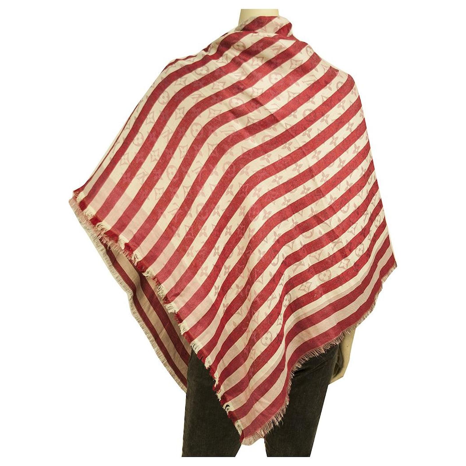Louis Vuitton monogram red & off white striped shawl weaved jacquard silk  401910 ref.897853 - Joli Closet