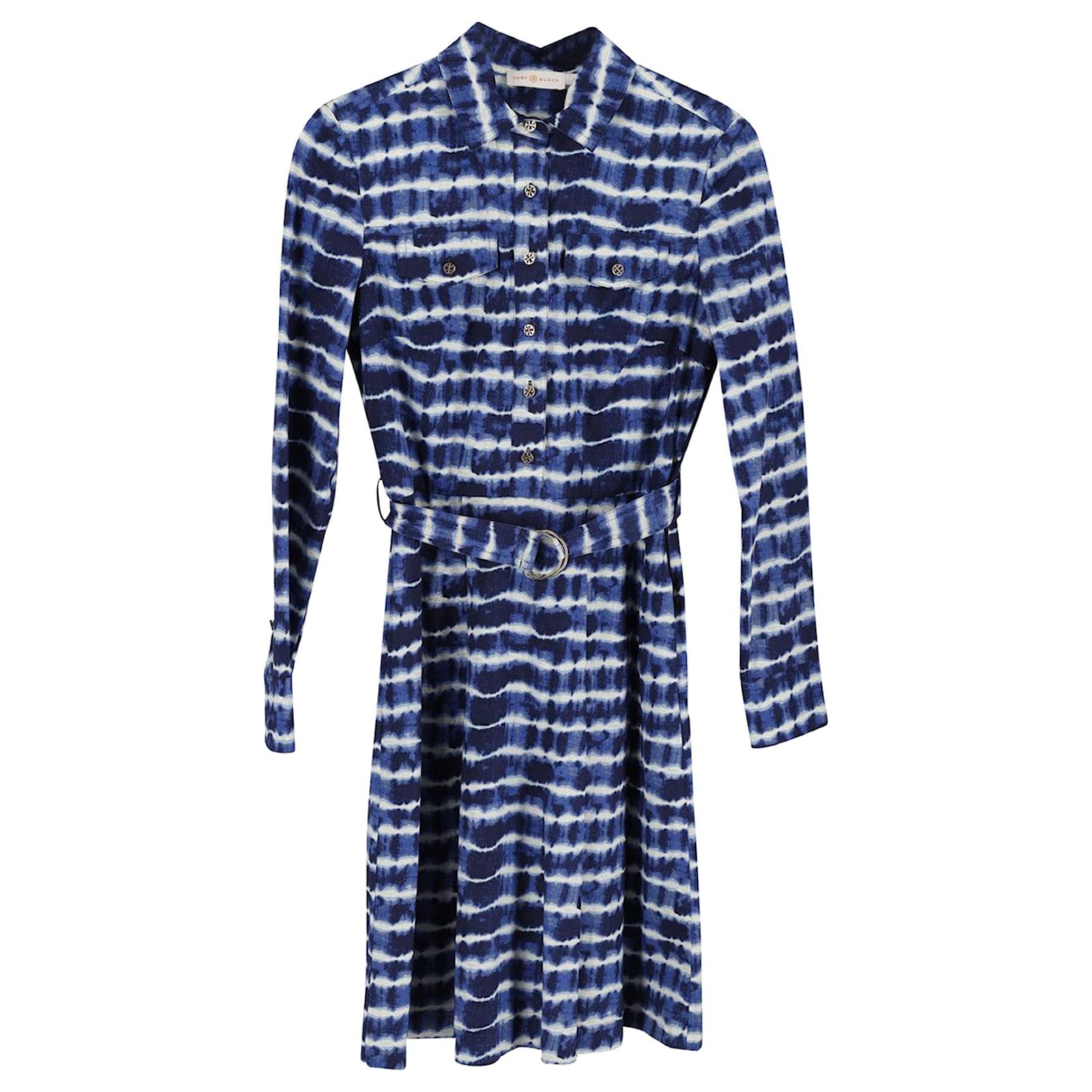 Tory Burch Tie Dye Shirt Dress in Blue Cotton (Sold) - Joli Closet
