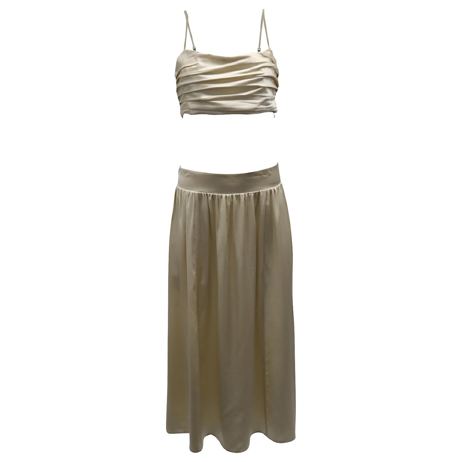 sachin and babi light blue dress Reformation 2-Piece Ruched Maxi Dress in Champagne Silk (Sold)