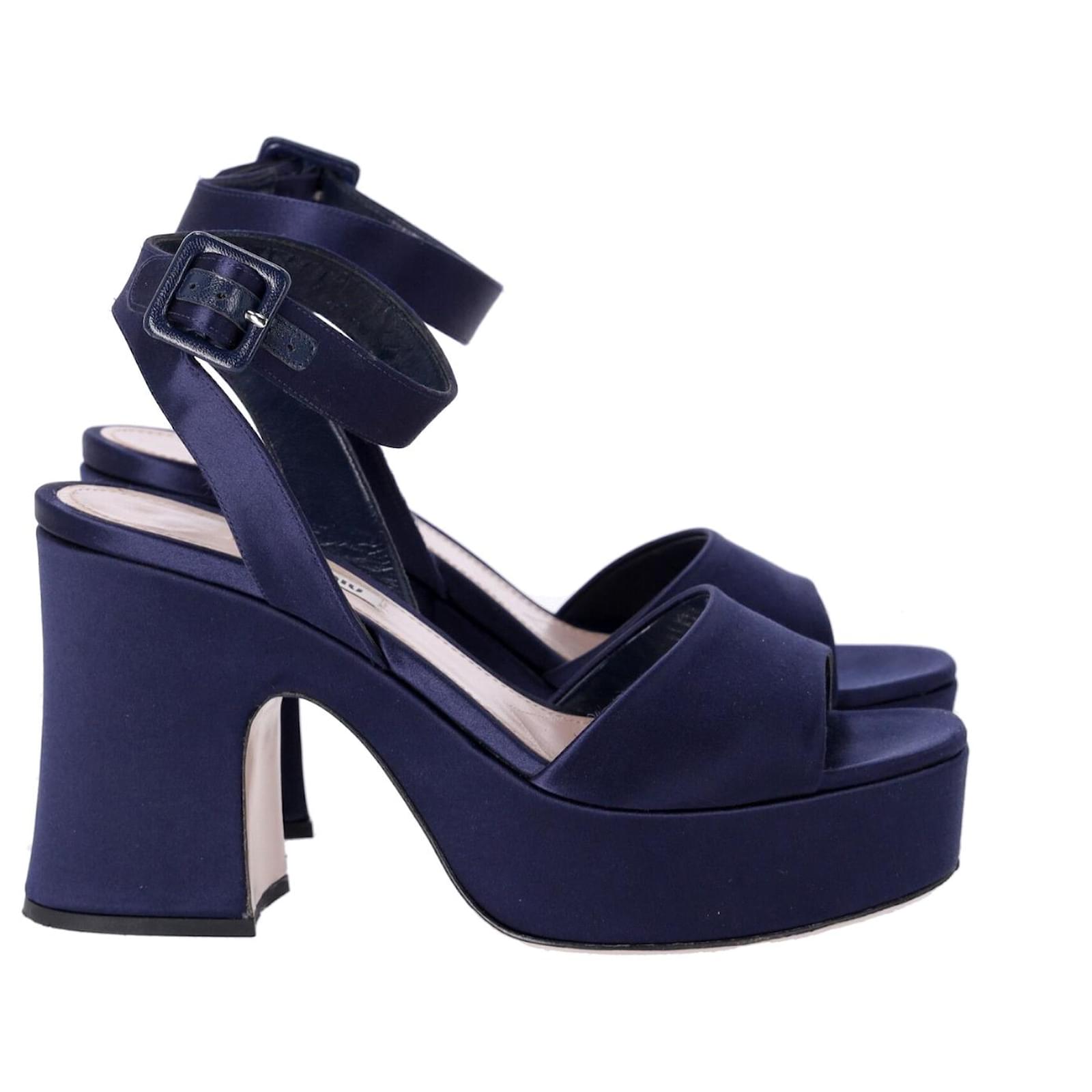 Bleu Marine Sandales A Talons Plateforme Miu Miu Sandales à - Main Image