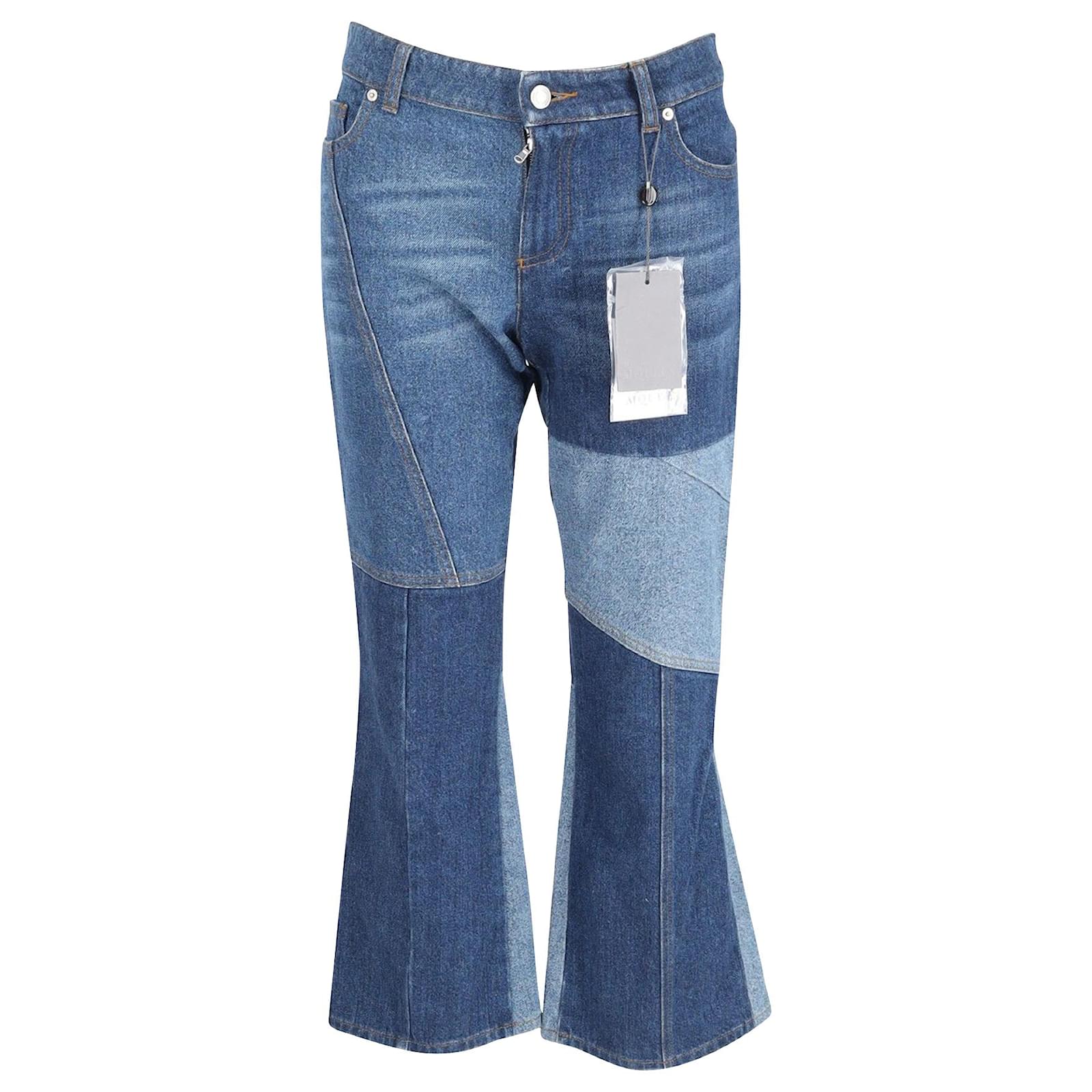 Alexander McQueen Panelled Kick Flare Jeans in Blue Cotton ref