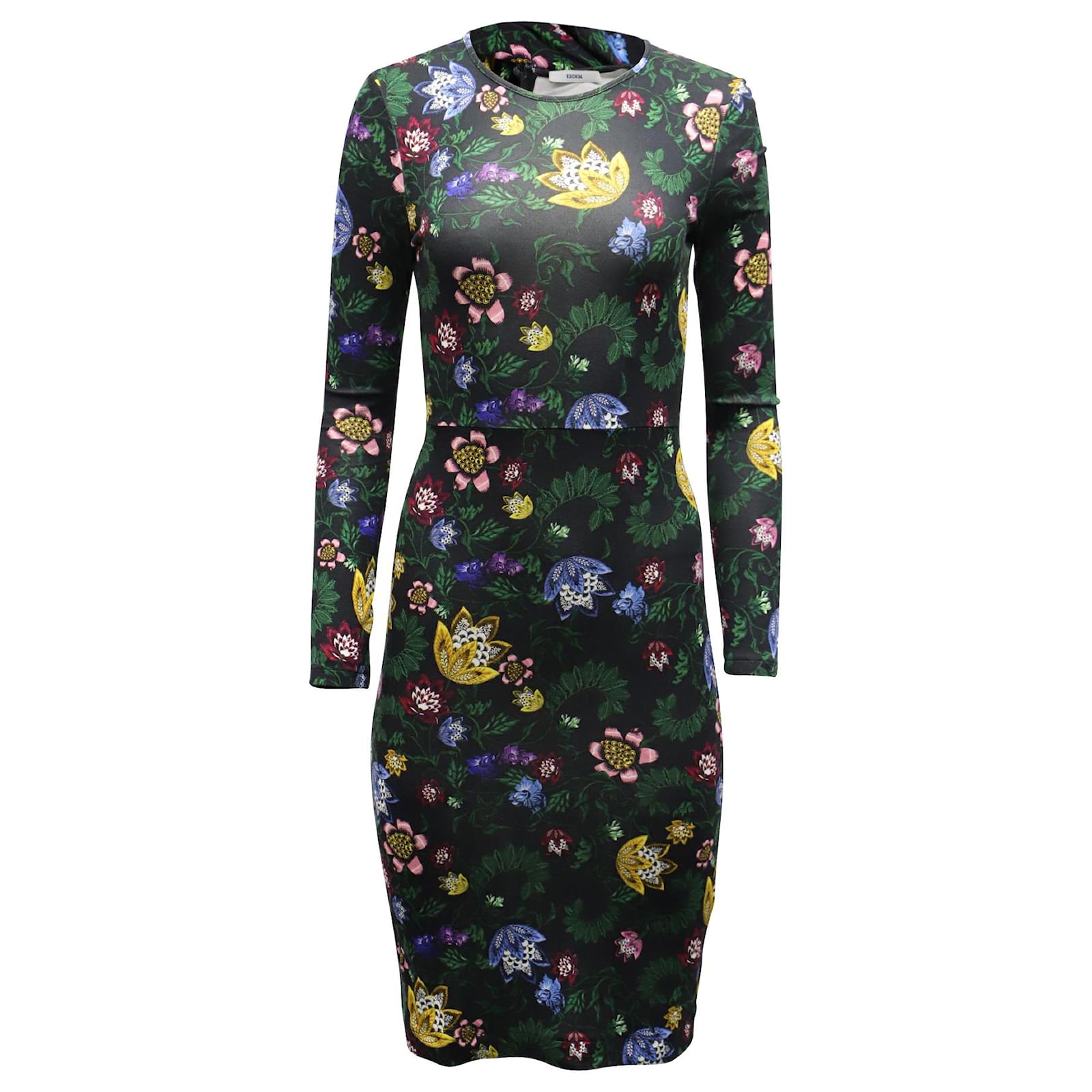 Erdem Kirsten Floral-Print Midi Dress in Black Viscose