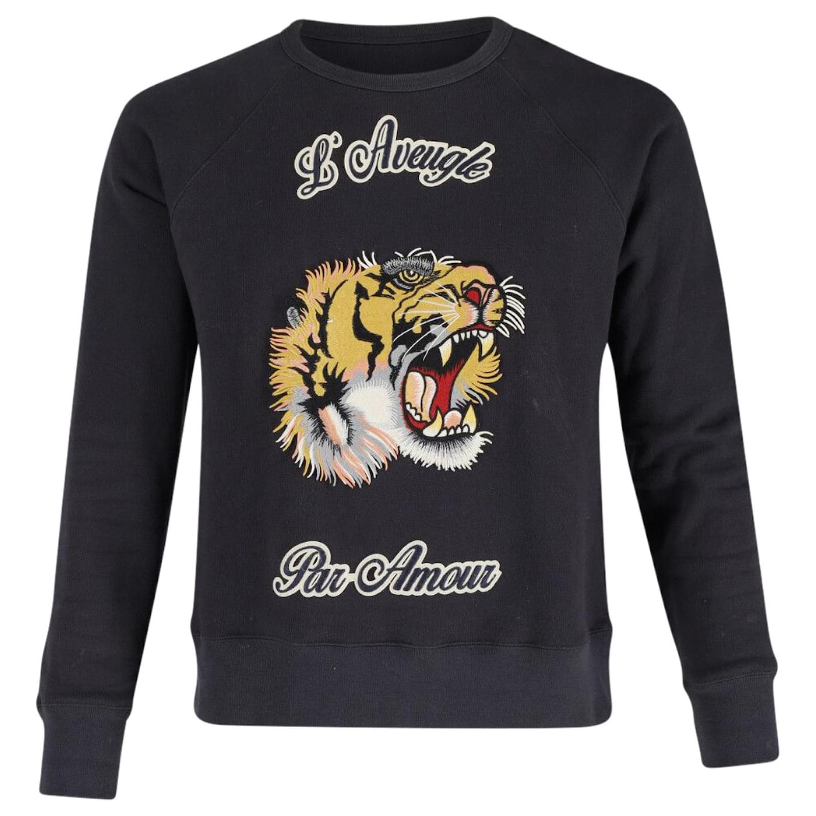 Gucci Lion 'L'Aveugle Par Amour' Tiger Slogan Sweatshirt in Charcoal Grey Cotton ref.898684 - Closet