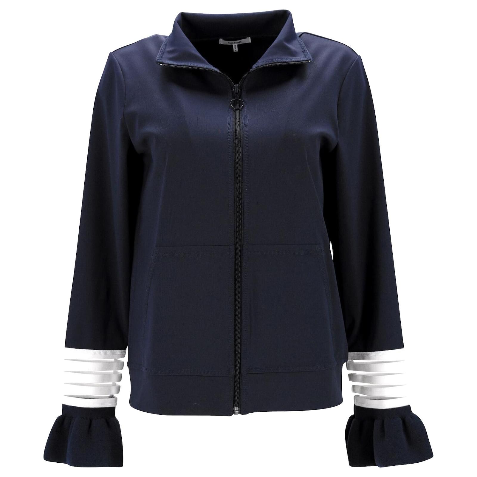 Ganni Presbourg Zip Up Jacket in Navy Blue Polyamide Nylon ref