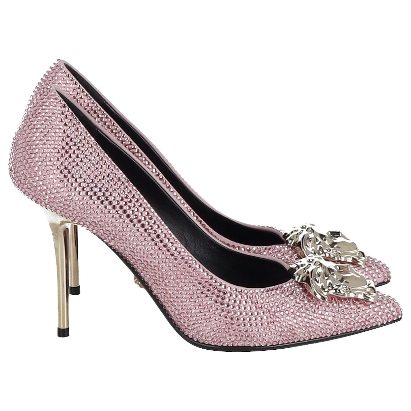 Versace pink crystal online heels