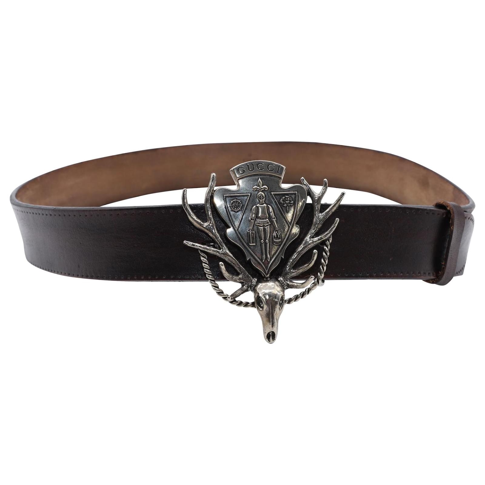 Gucci Antler Crest Belt in Brown Leather