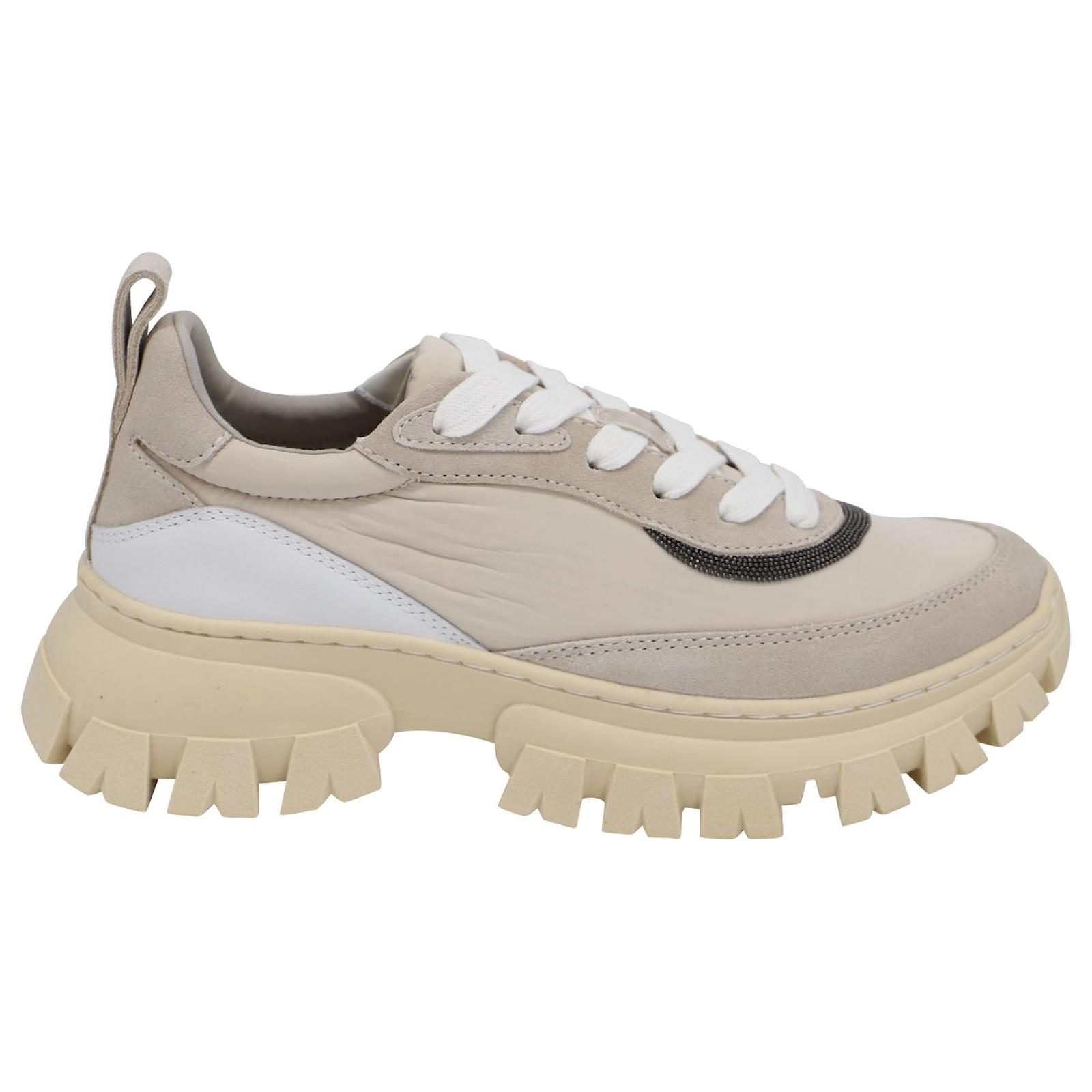 Brunello Cucinelli Monili-Chain Low-Top Sneakers in Beige Brunello Cucinelli Monili-Chain Low-Top Sneakers in Beige