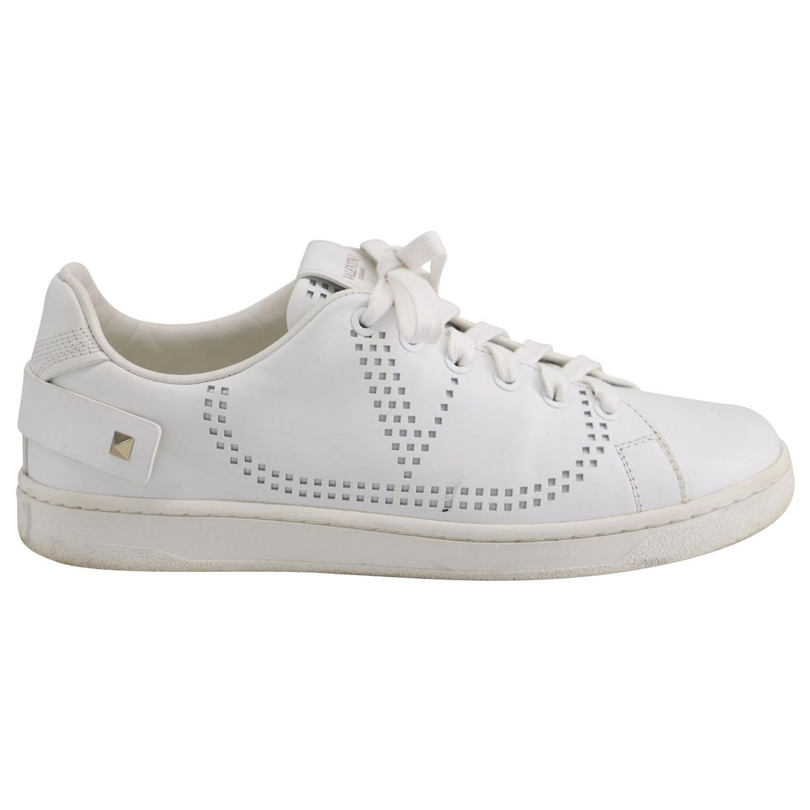Baskets Valentino Garavani Cuir Blanc/orange Avec Rockstuds - Taille 8.5 US, Excellent état