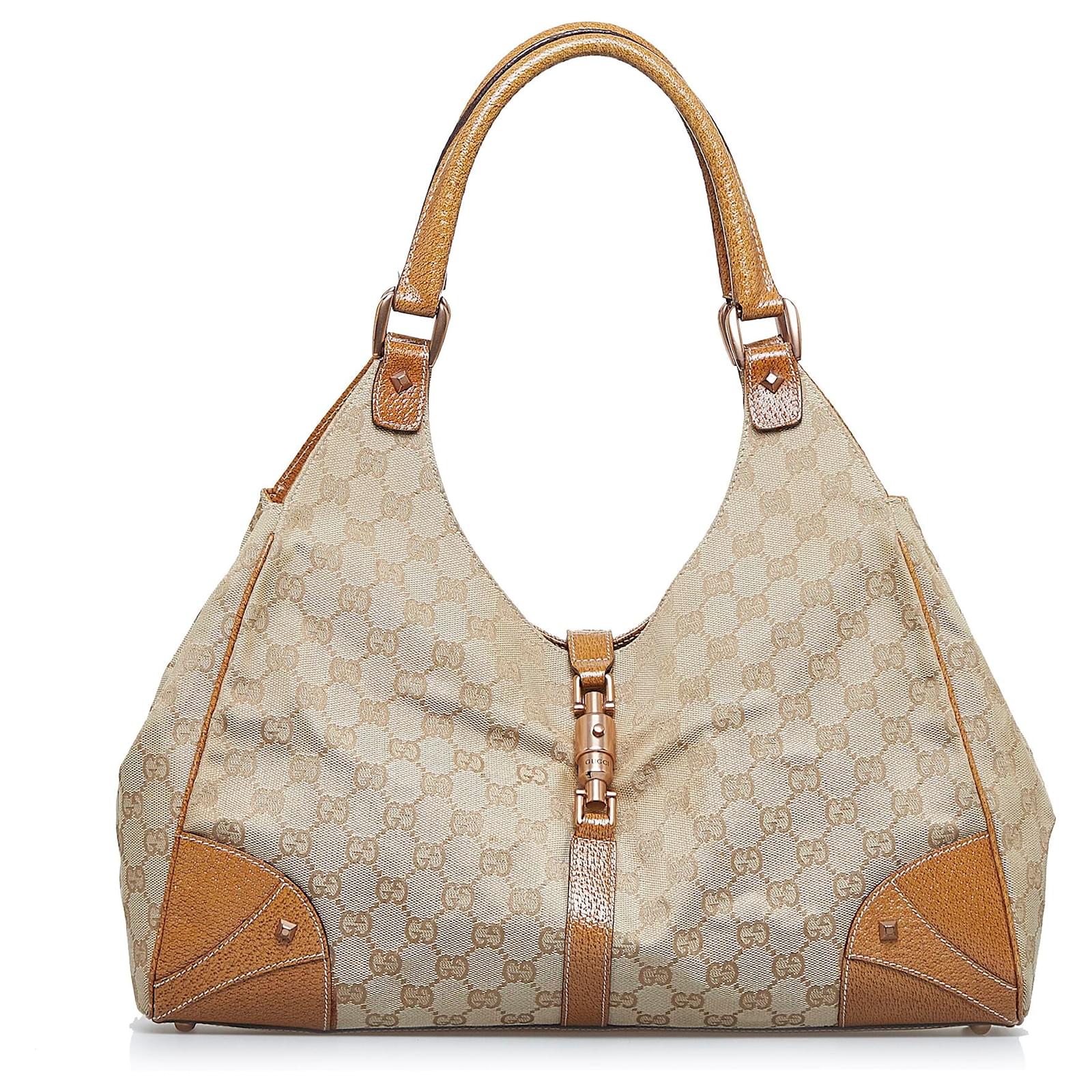 Gucci Brown Canvas GG Nailhead Jackie Hobo Bag Gucci