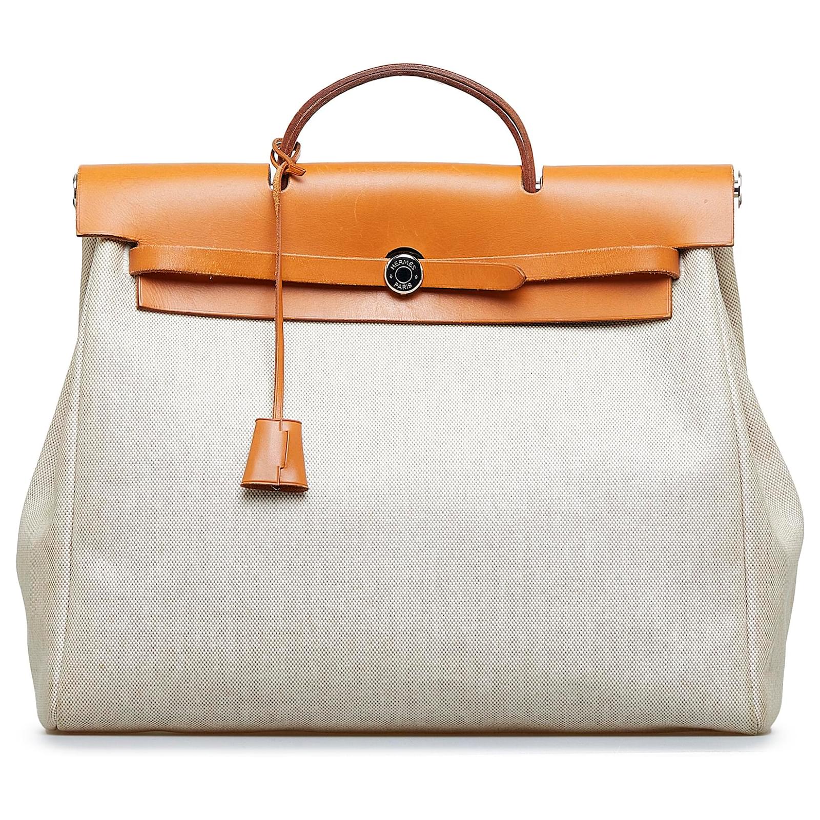 Hermes Beige/Natural Brown Canvas and Leather Herbag 39 bag Hermes