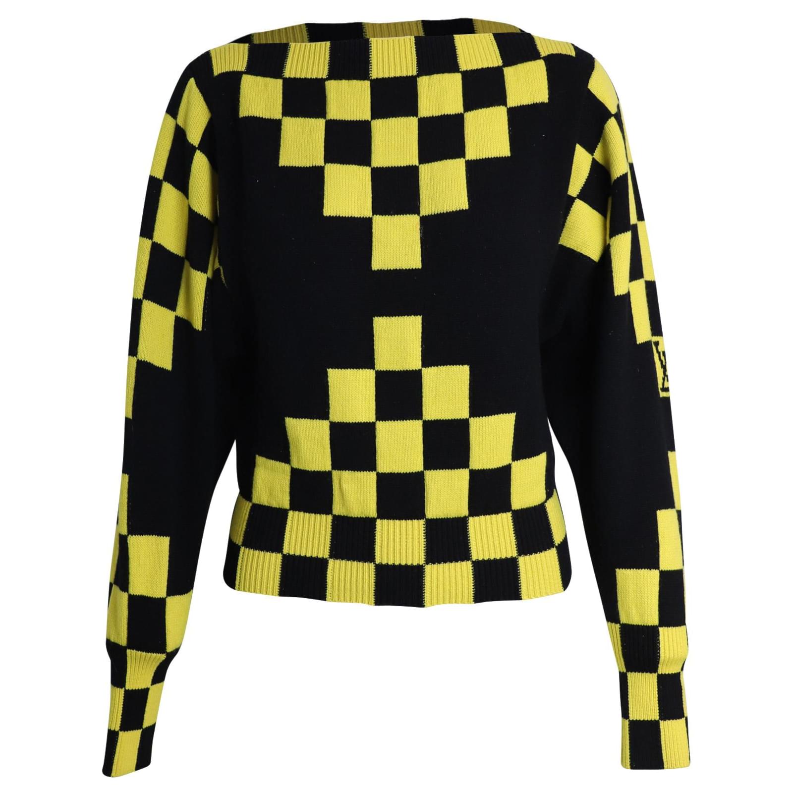 Louis Vuitton Checkerboard Sweater in Black and Yellow Wool