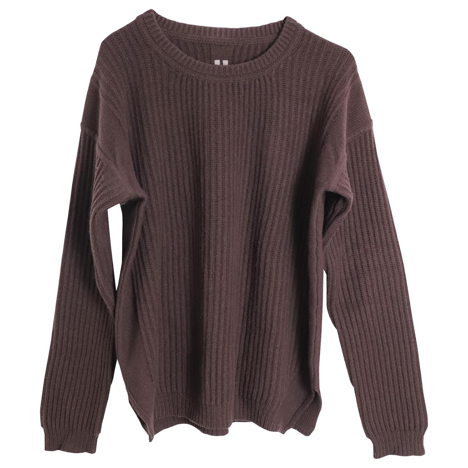 Rick Owens Sisyphus Fisherman Knit Sweater in Brown Virgin Wool