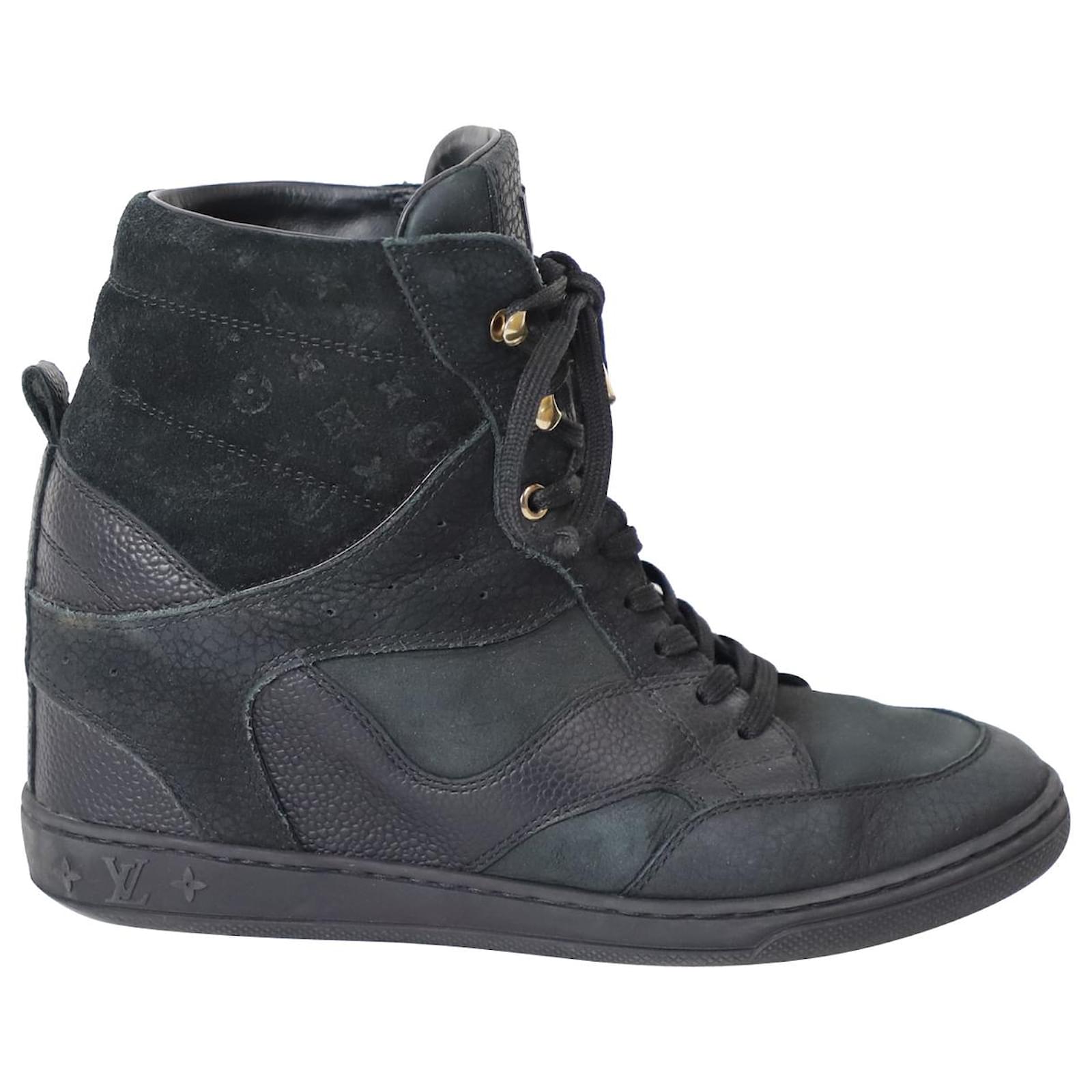 Louis Vuitton Millennium Wedge Sneakers in Black Monogram Suede and Leather  ref.899859 - Joli Closet