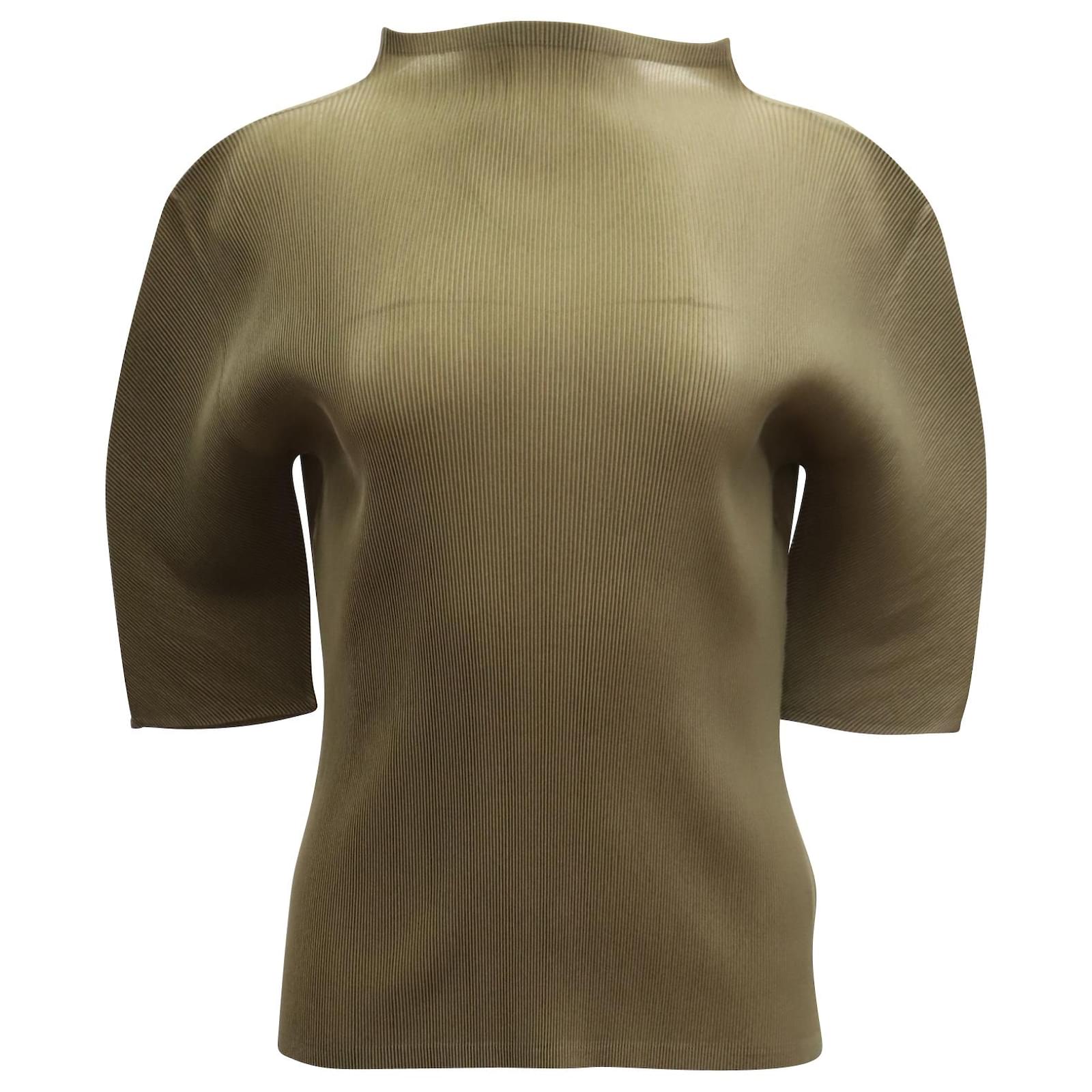 Pleats Please Issey Miyake // Olive Green Full-Zip Pleated Top