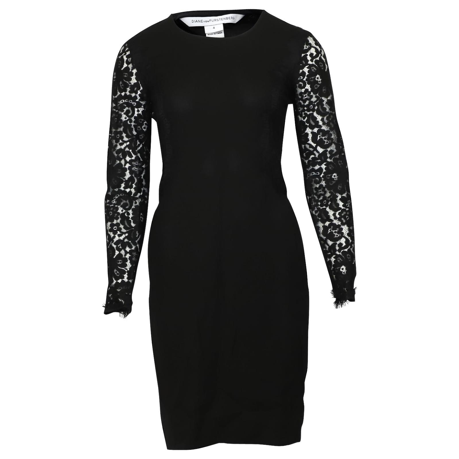 Diane Von Furstenberg Zarita Bodycon Dress with Lace in Black Acetate Cellulose fibre ref.900434 - Joli Closet Diane Von Furstenberg Zarita Bodycon Dress with Lace in Black Acetate Cellulose fibre ref.900434 - Joli Closet