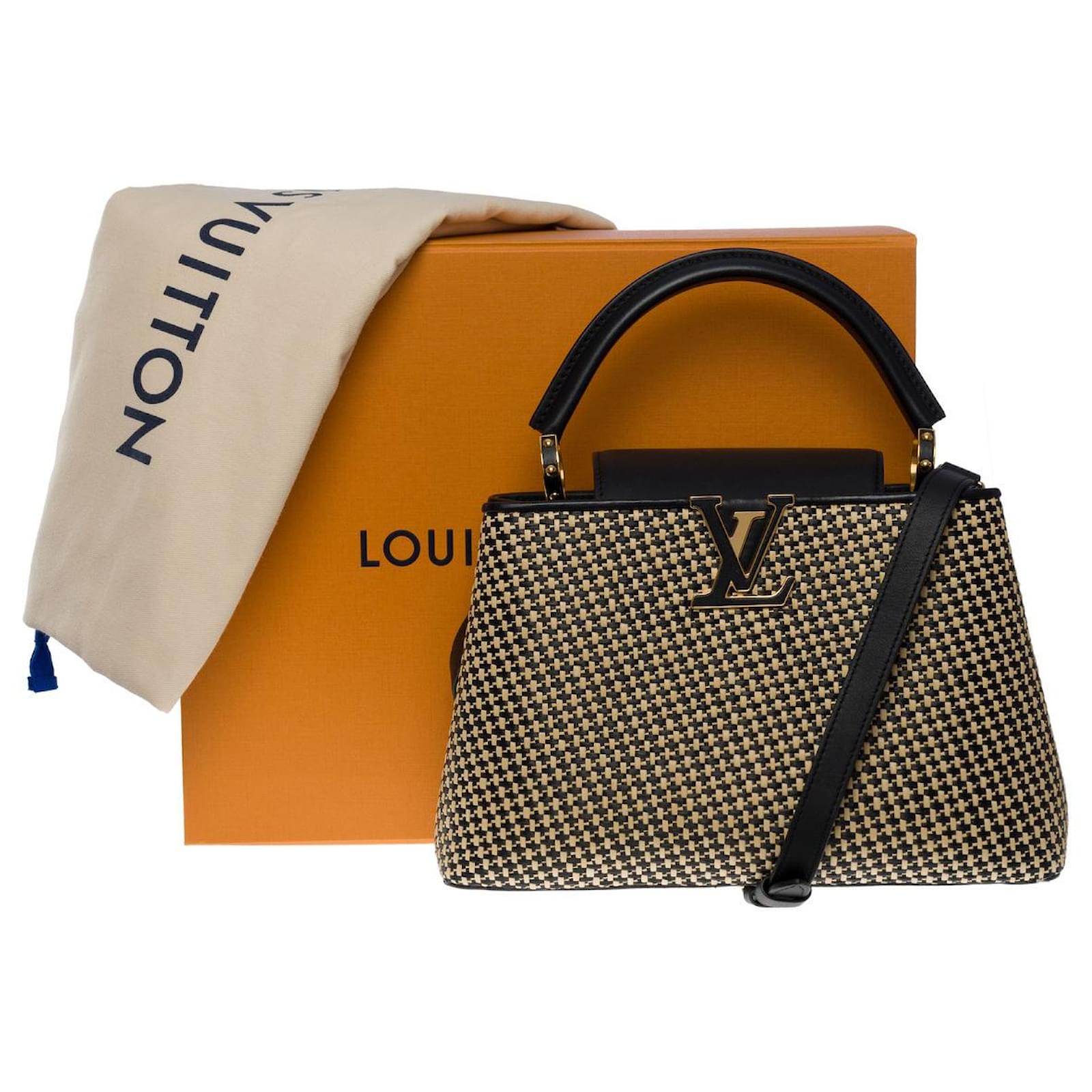 Louis Vuitton capucines mm shoulder bag in beige raffia and black