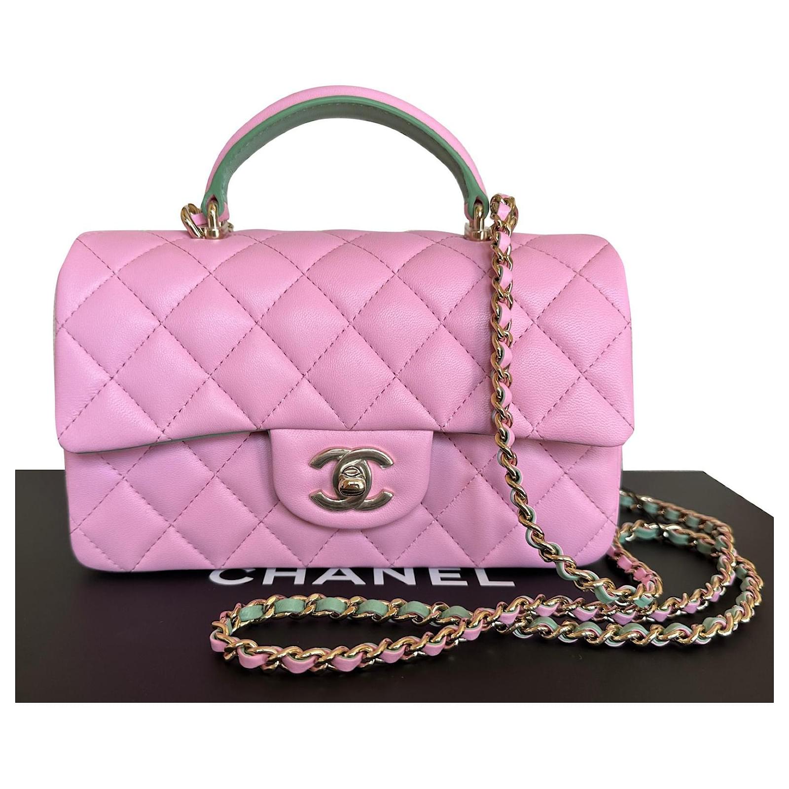 chanel mini flap bag with top handle pink