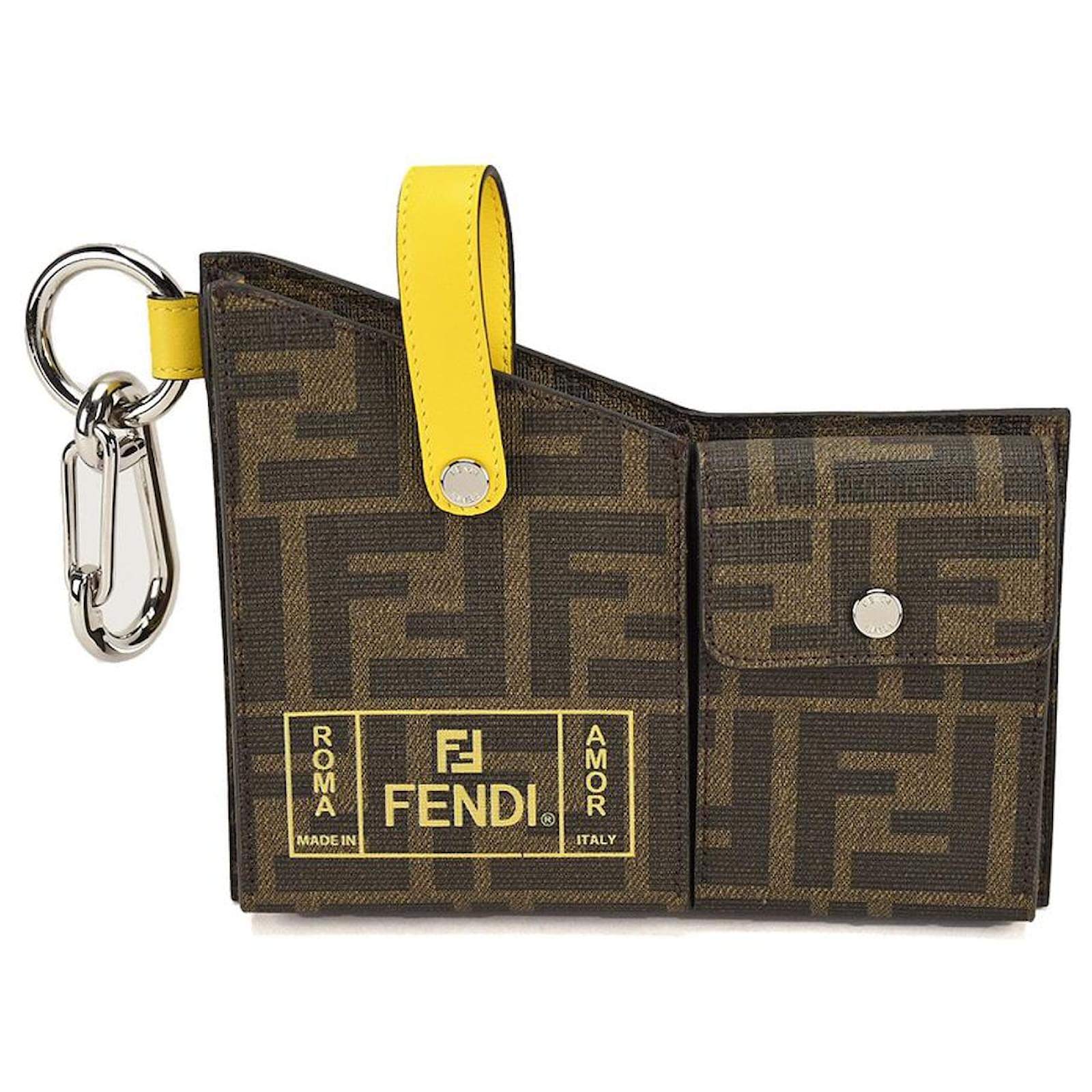 Fendi bag charm belt pouch Zucca pattern PVC leather brown yellow