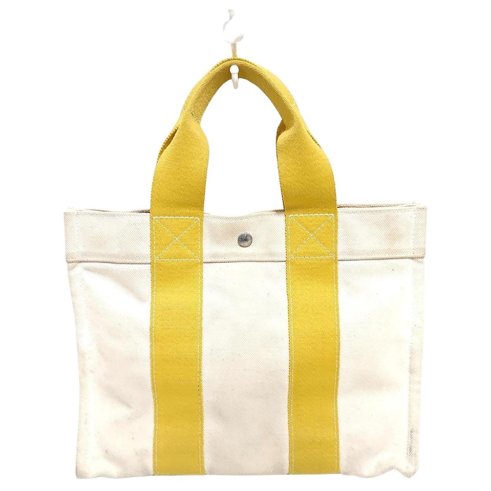 HERMES Bora Bora PM Tote Bag Canvas White x yellow