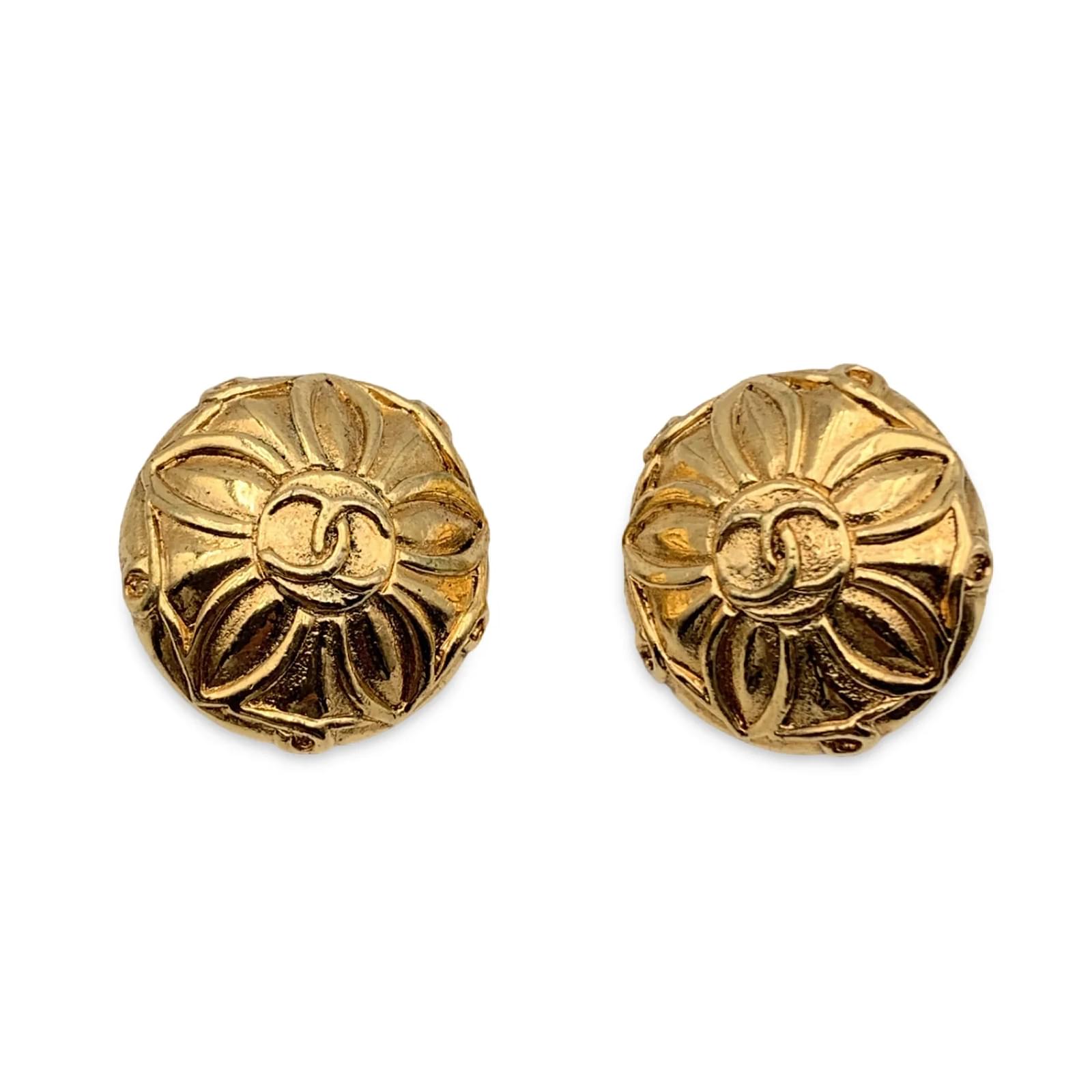 Jolies Boucles D'oreilles Clips Vintage - Métal Doré Et Pierre - Occasion