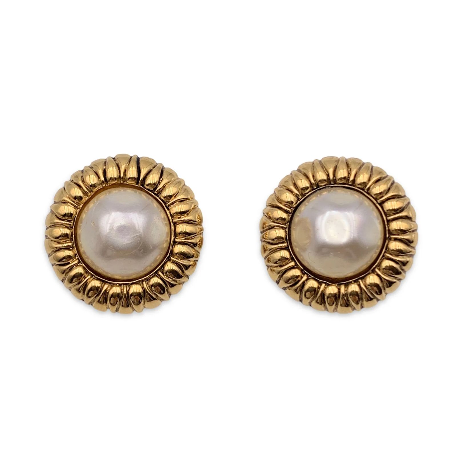 Boucle D'oreille Clip Vintage En Métal Doré Et Perle - Occasion - Style Rétro