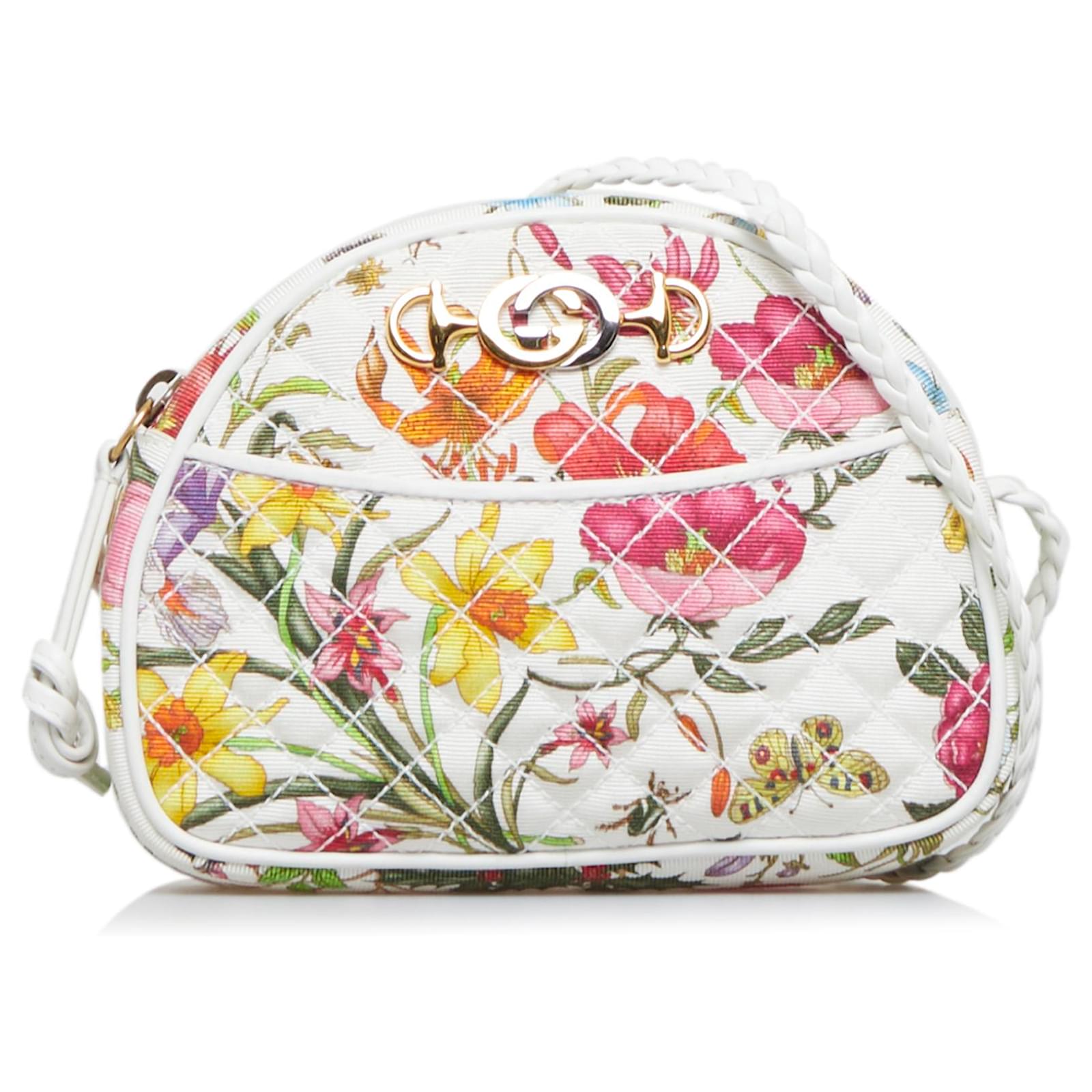 Gucci White Mini Flora Trapuntata Crossbody Bag Cloth Cloth ref.903671
