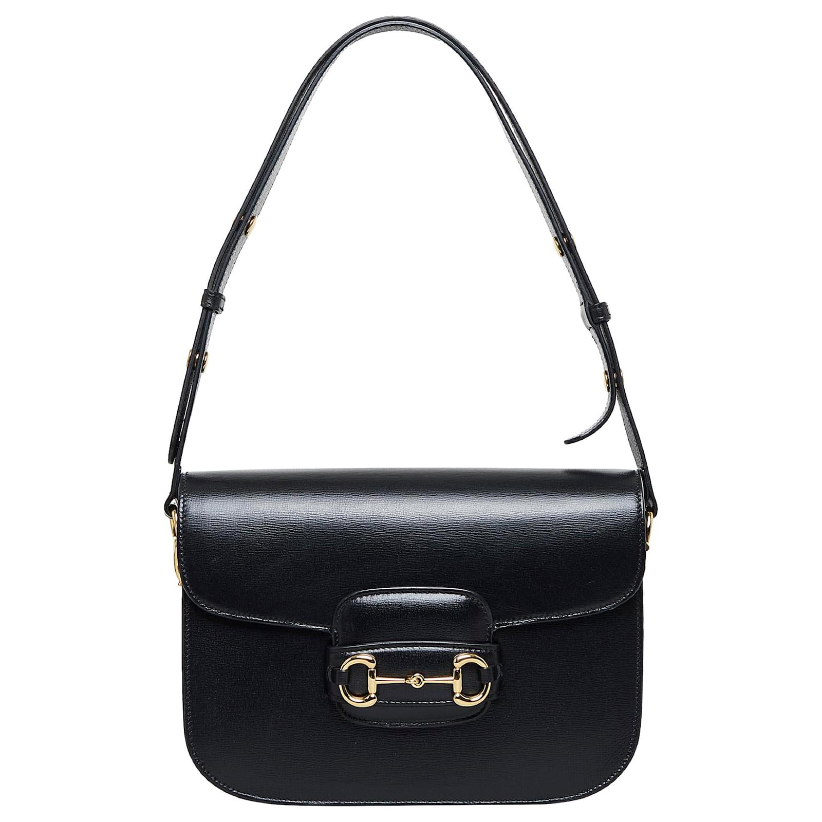 Black Leather Gucci 1955 Horsebit Shoulder Bag