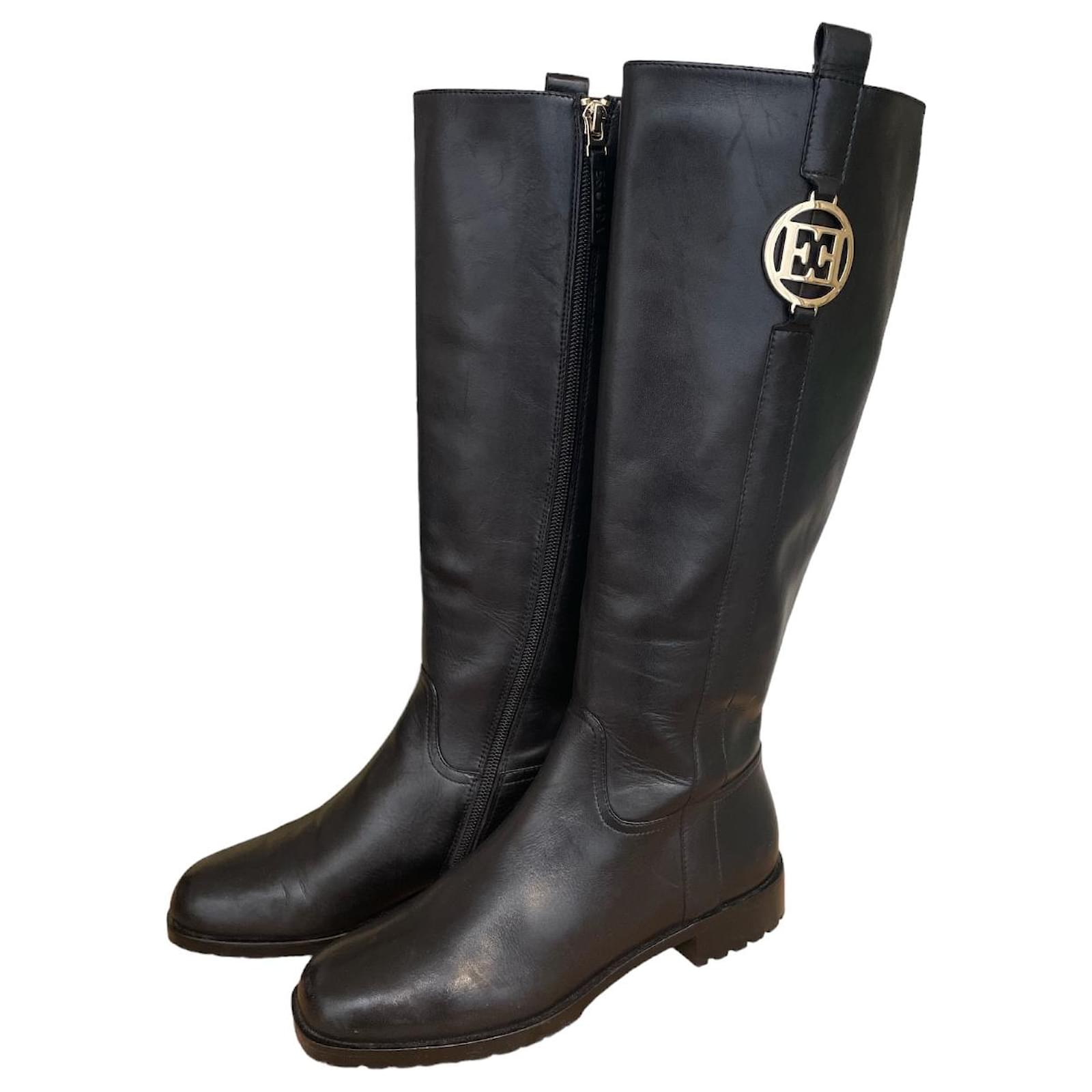 Riding boots Escada sport 35 black leather gold buckle Gold hardware  ref.903777 - Joli Closet