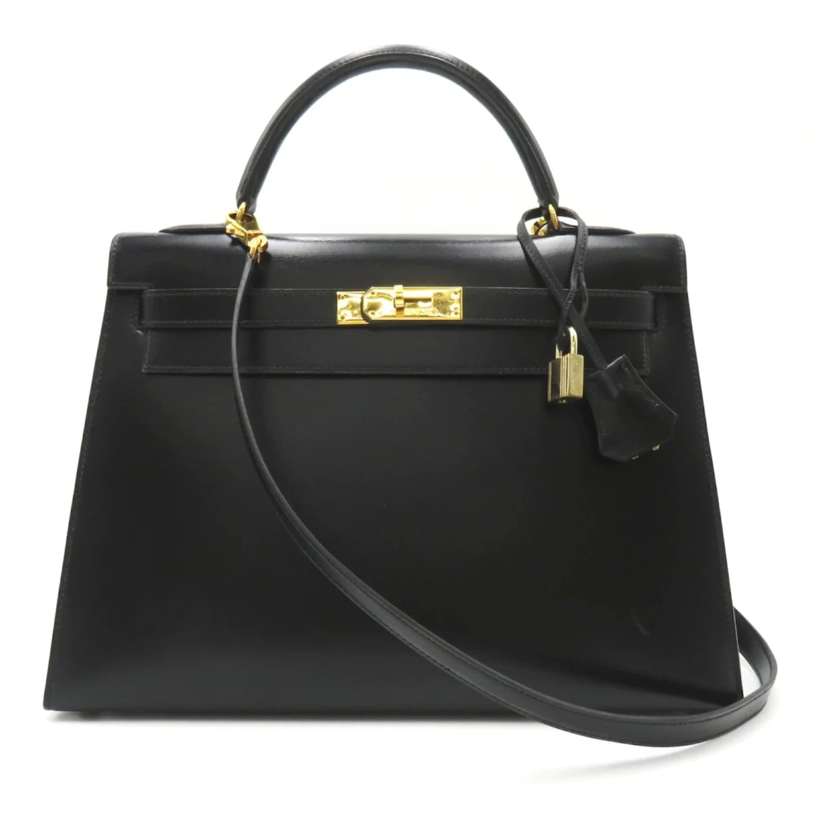 Hermès Hermes Black Box Calf Kelly 32 Leather Pony-style calfskin