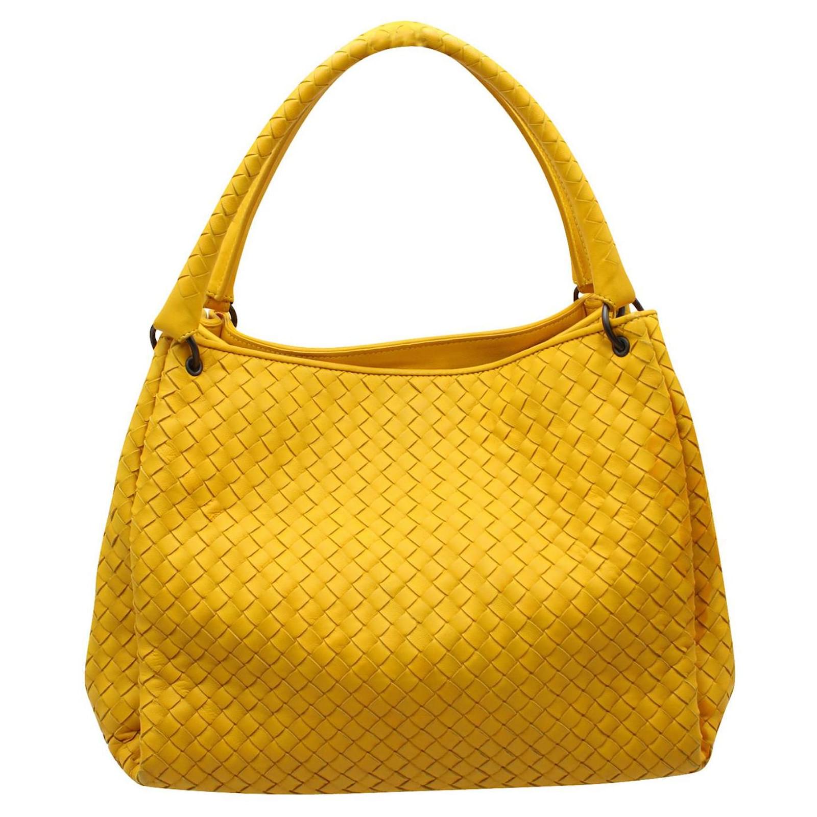 Yellow woven leather hobo bag