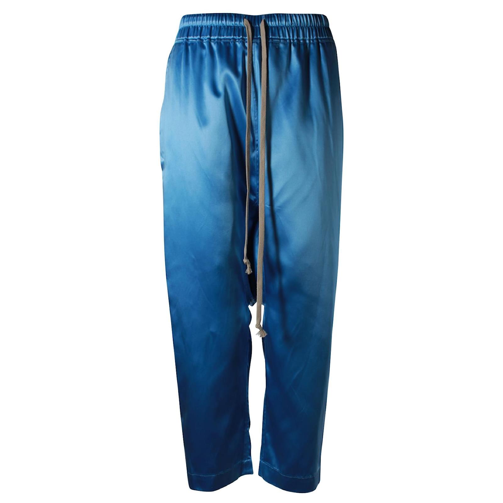 Rick Owens Nublu Satin Drawstring Drop Cropped Pant Blue ref