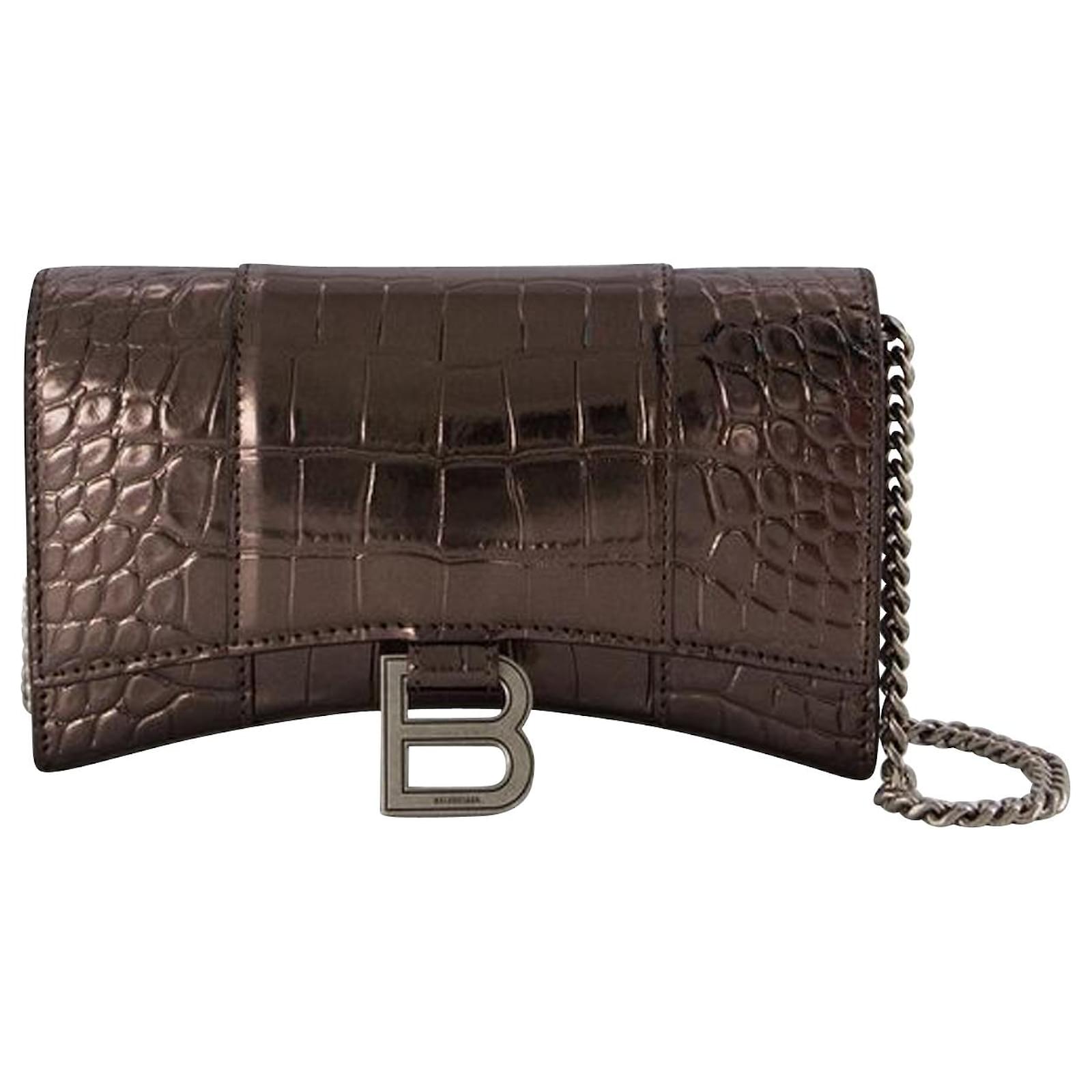Hourglass Leather Wallet On Chain in Metallic - Balenciaga