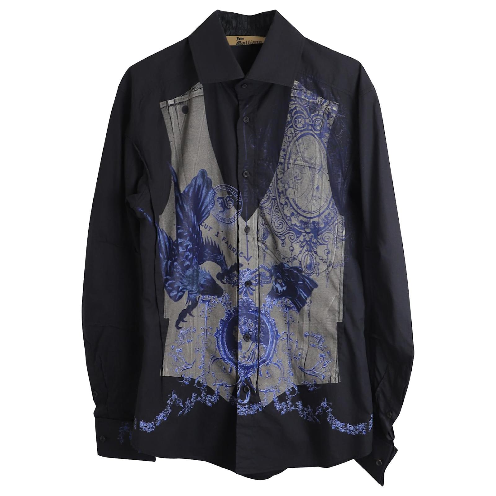 John Galliano Baroque Print Button Down Shirt in Black Cotton ref