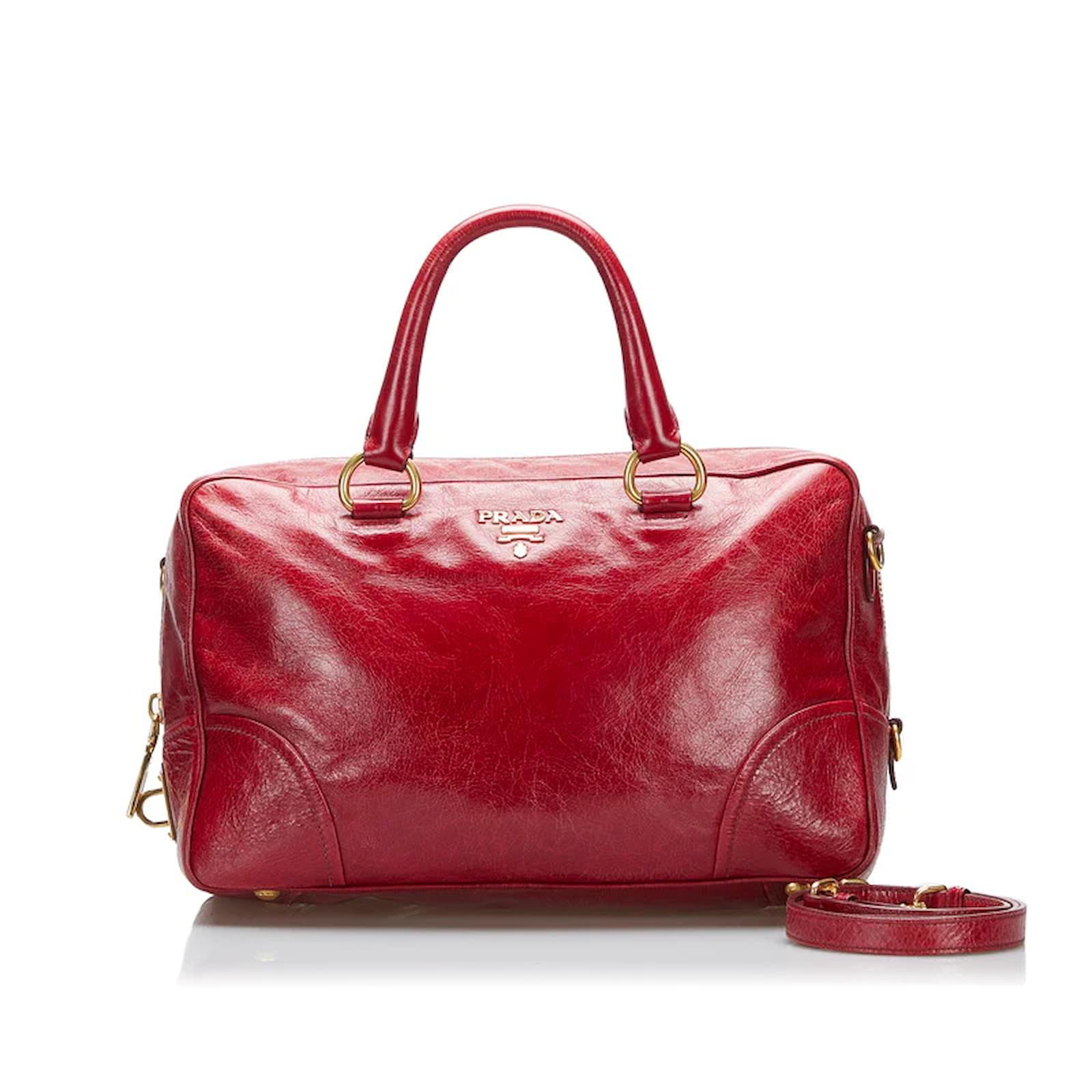 Prada Leather Mini Boston Bag B11074 Red Pony-style calfskin ref
