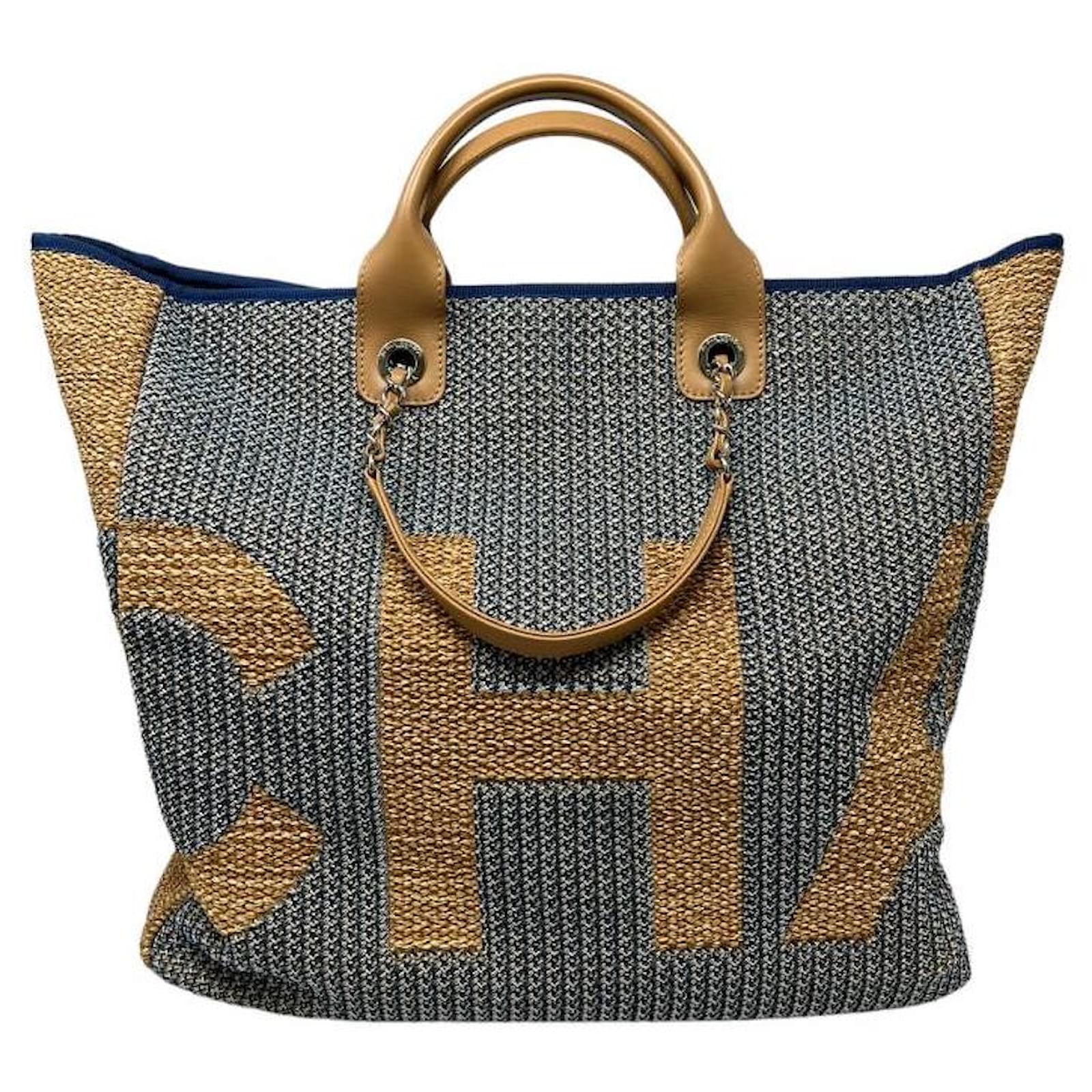 Chanel Handbags Blue Beige Cotton Straw ref.905767 - Joli Closet